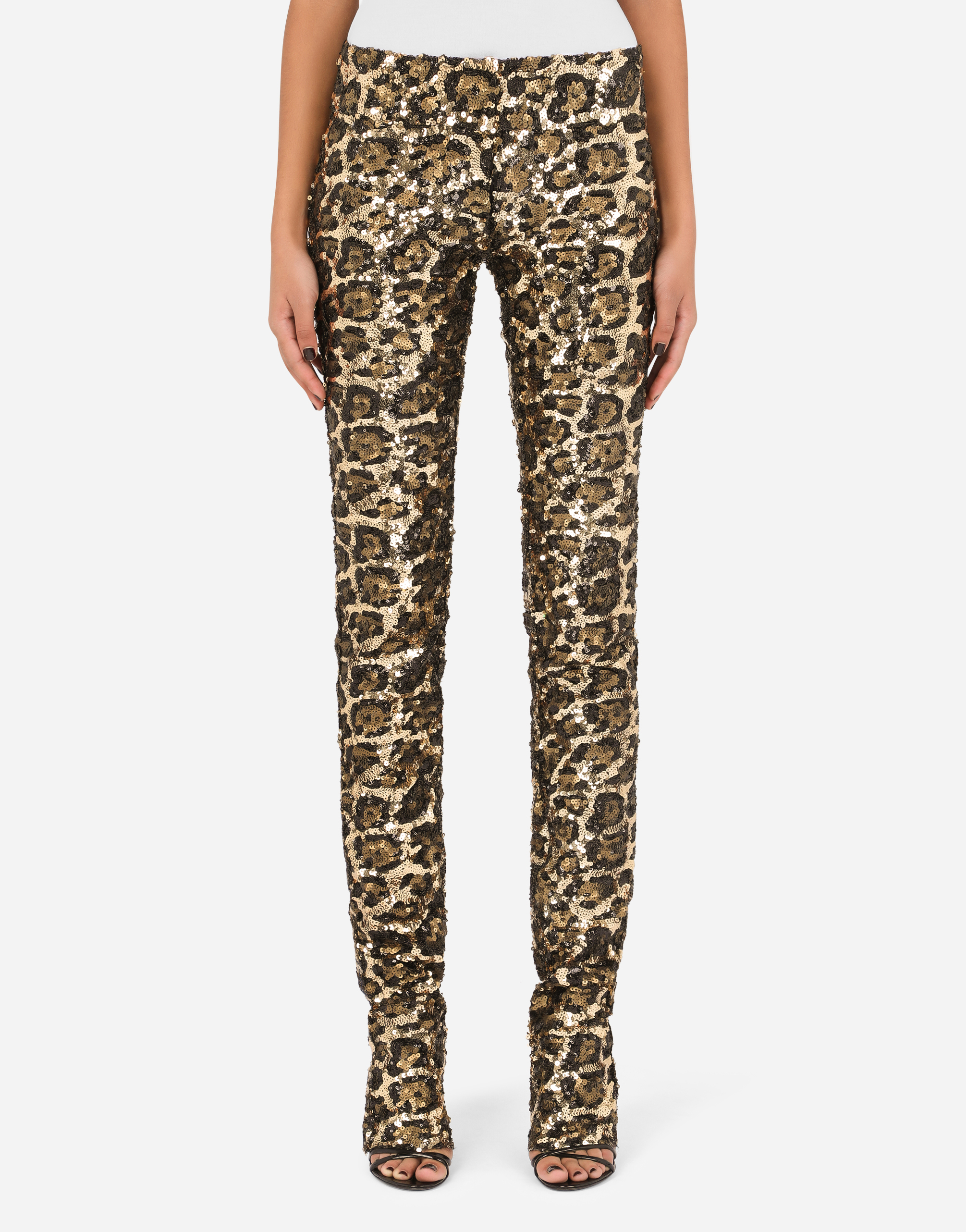 Sequined leopard-design pants in Multicolor