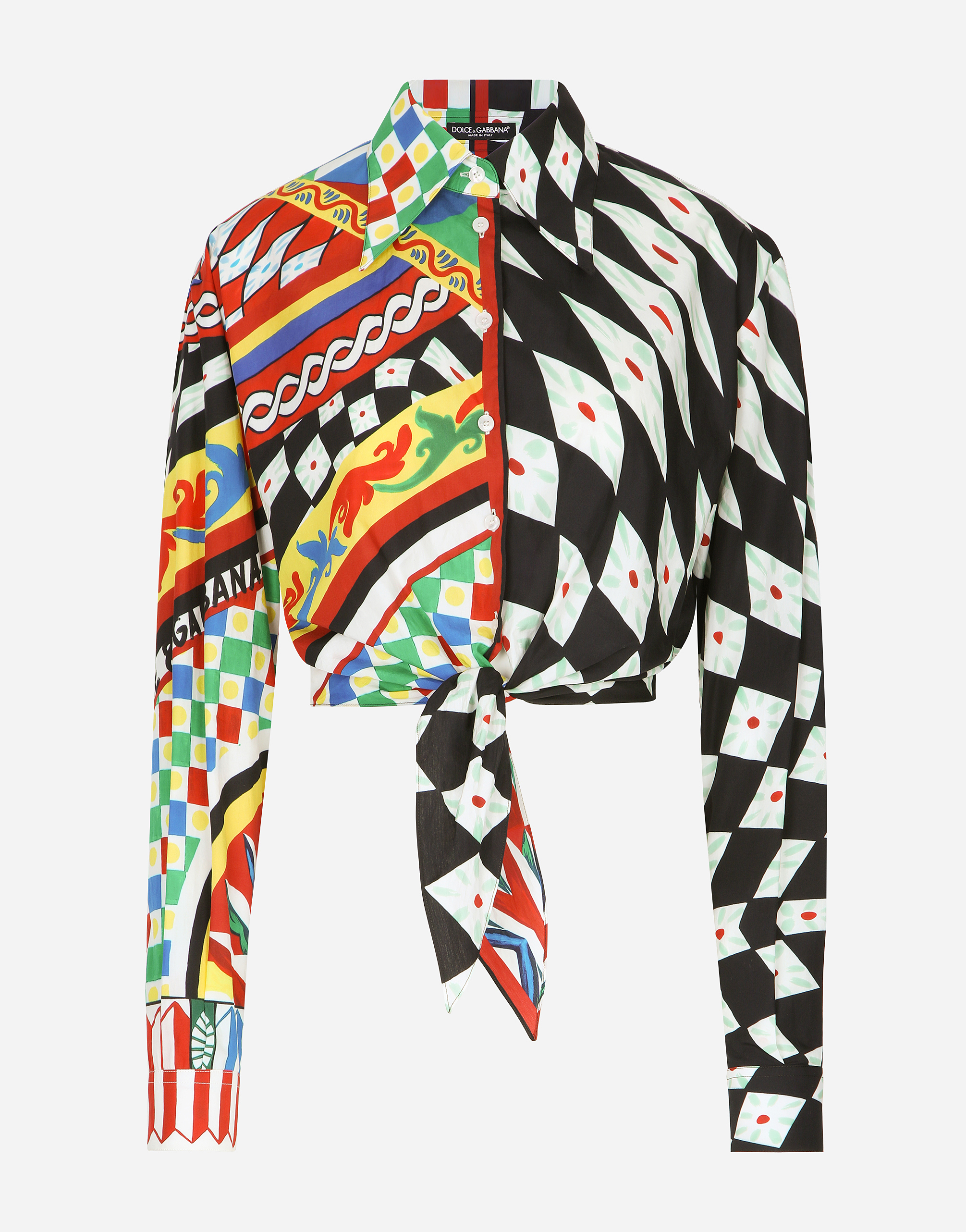 Short Carretto-print poplin shirt with knot detail in Multicolor