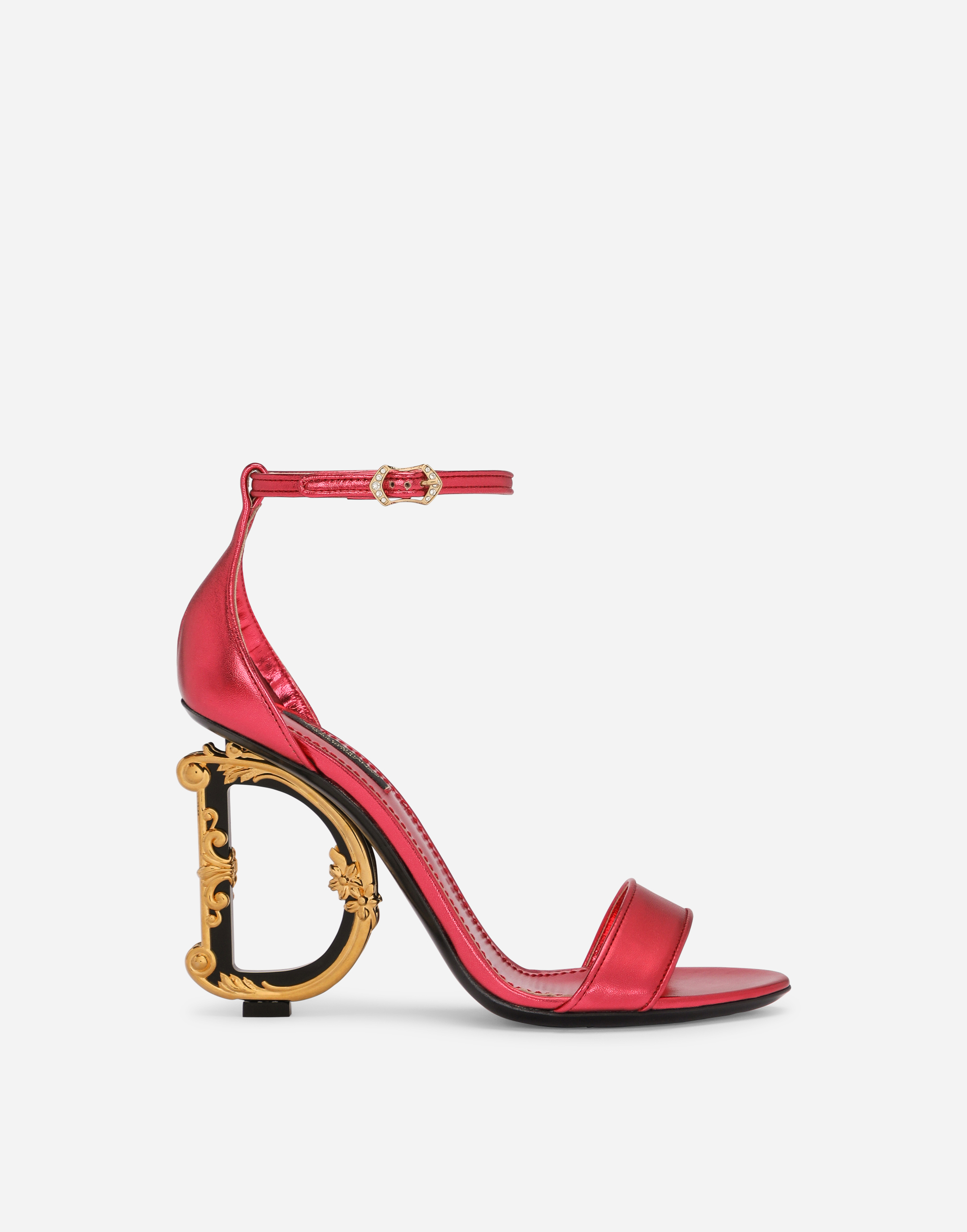 Nappa mordore sandals with baroque DG heel in Fuchsia