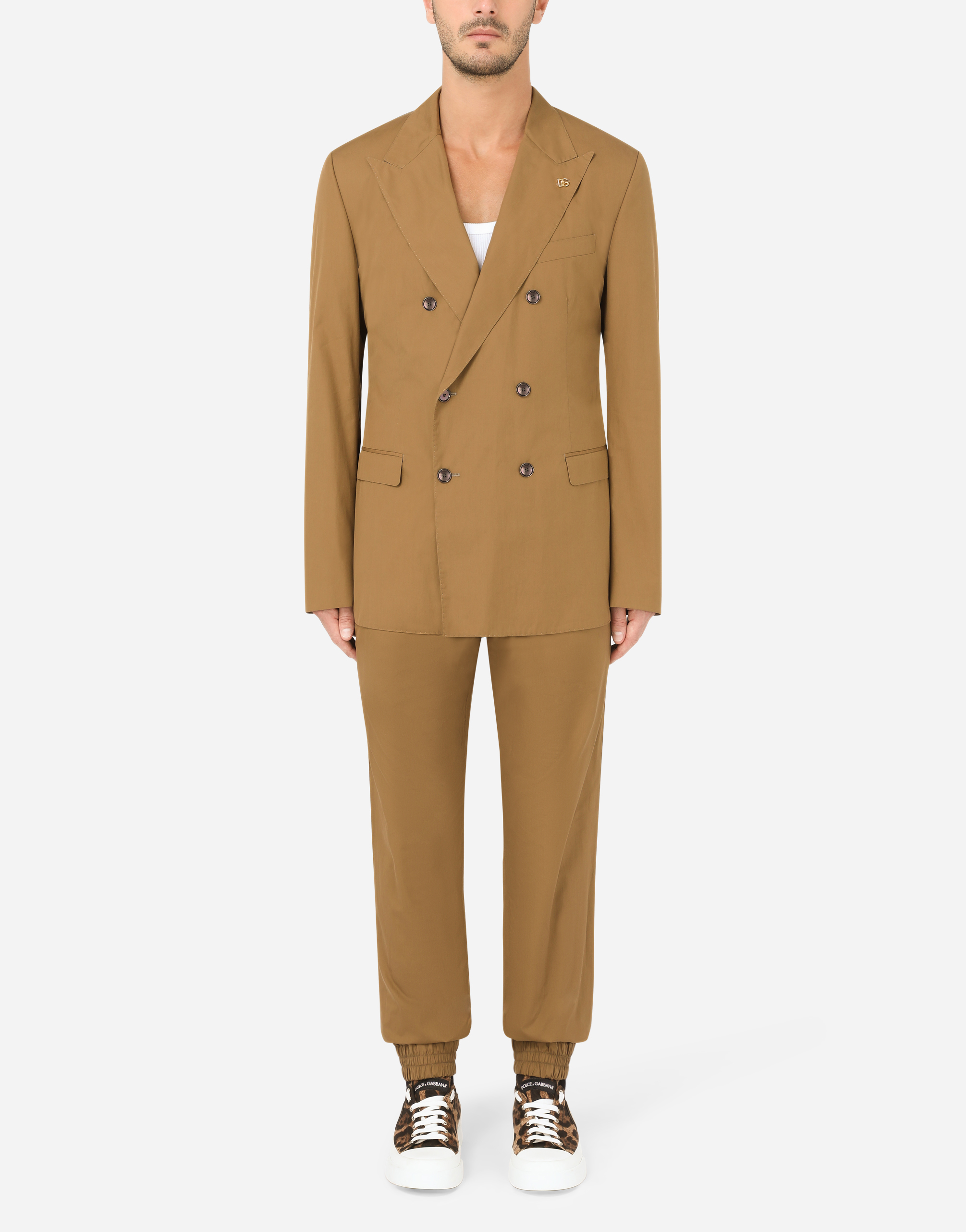 Double-breasted Taormina-fit suit with jogging pants in Brown