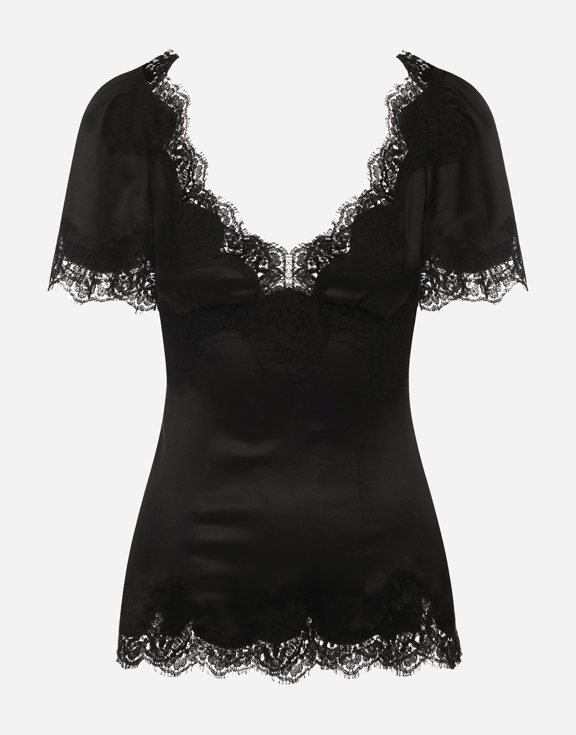 Satin top with lace details in Black