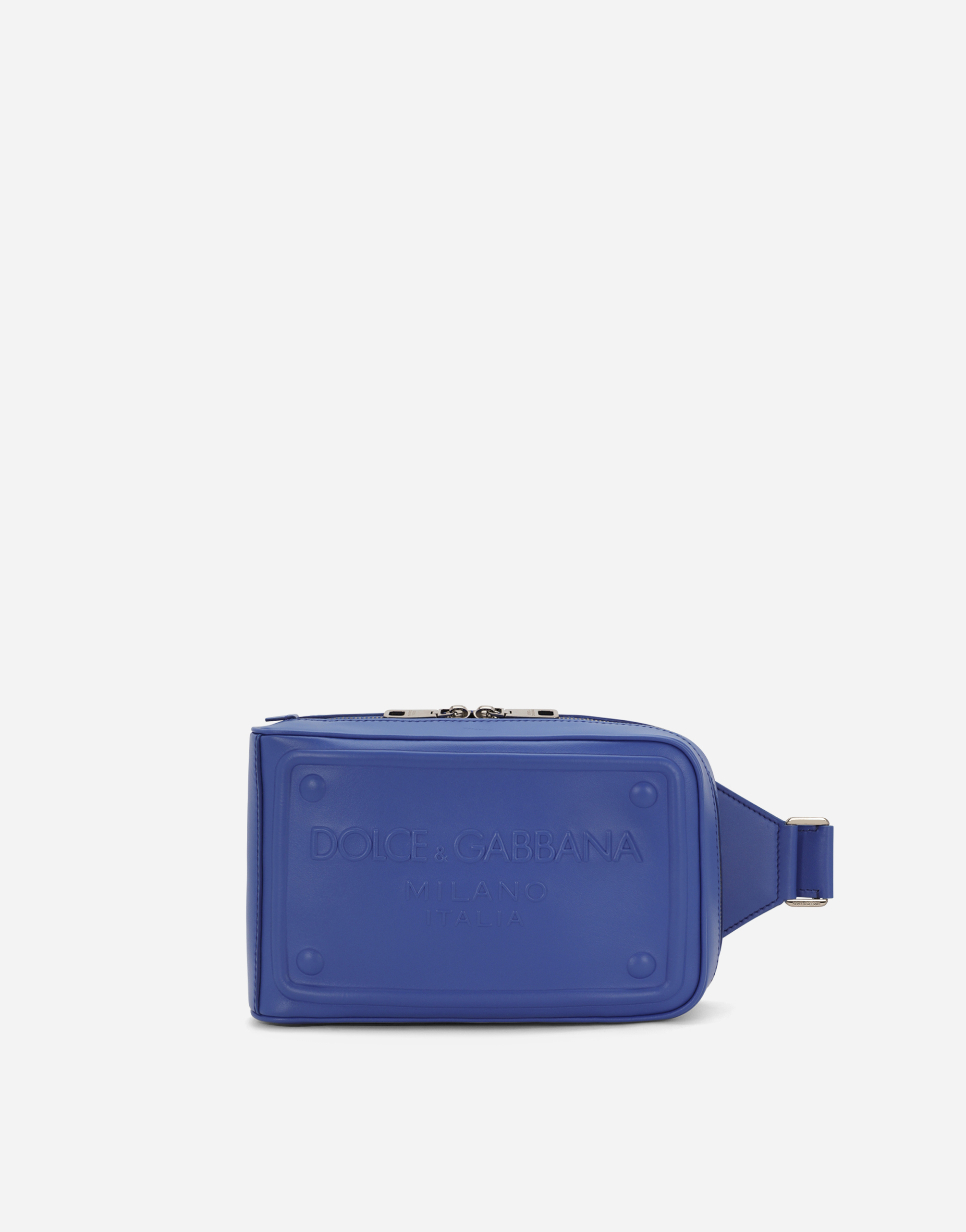 Calfskin belt bag with raised logo in Blue