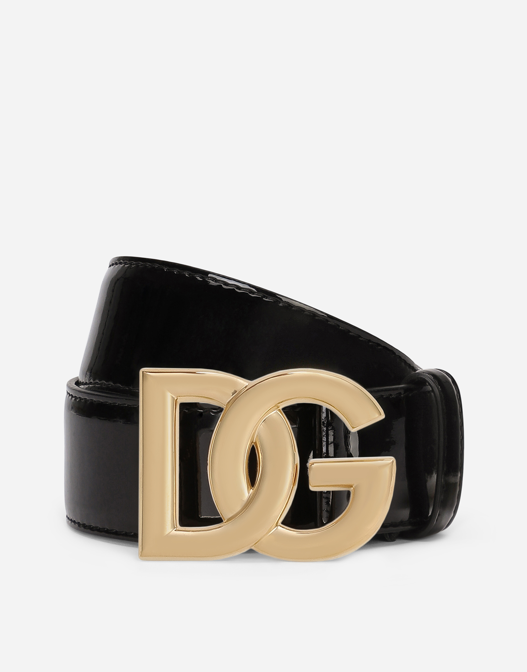 Patent leather belt with DG logo in Black