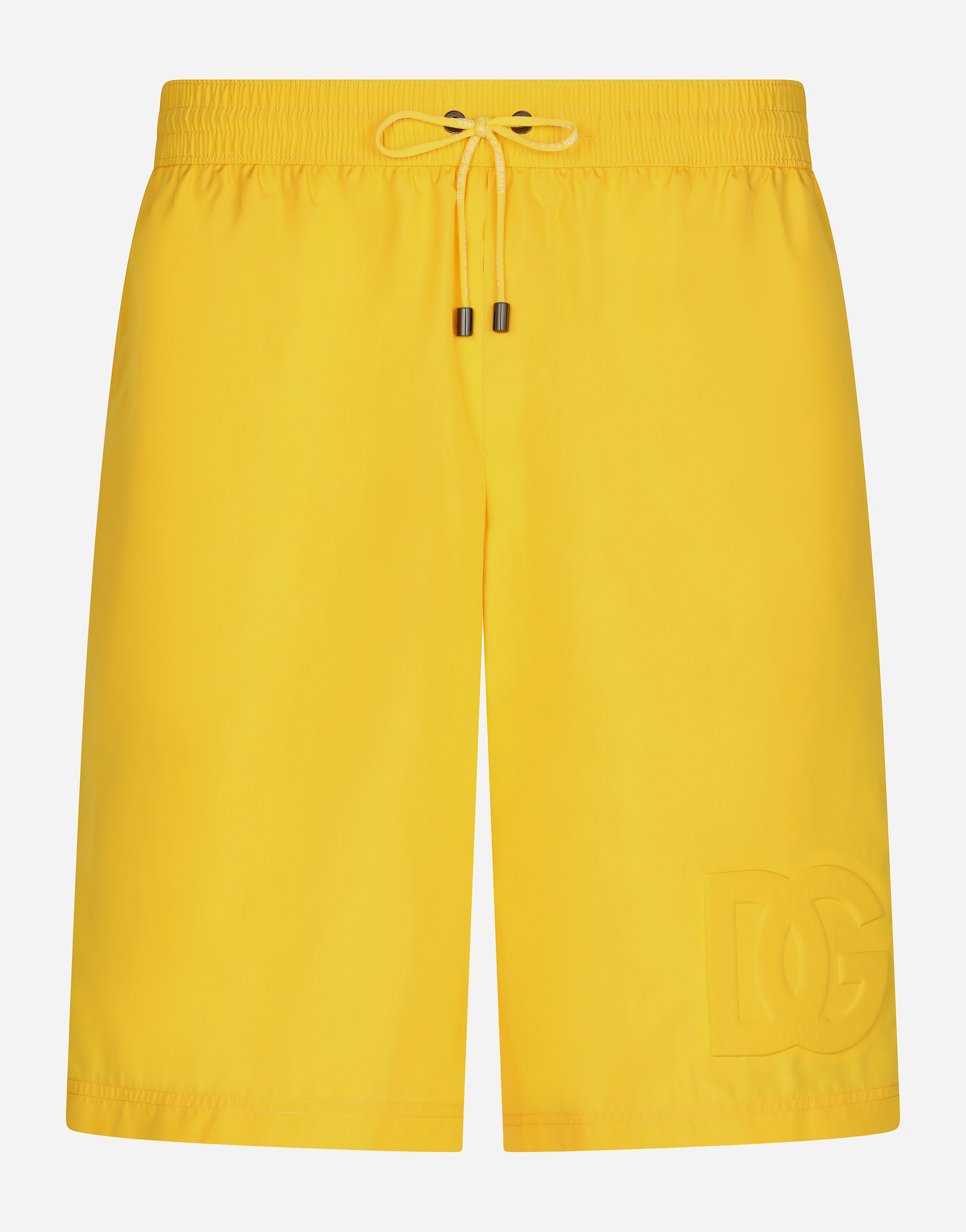 Long-leg swim trunks with embossed DG logo in Yellow