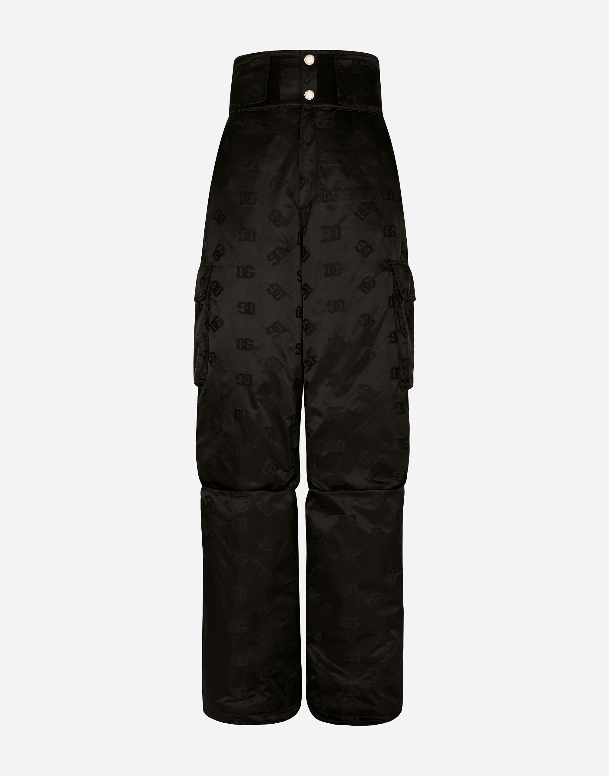 Satin cargo pants with all-over jacquard DG detail in Black