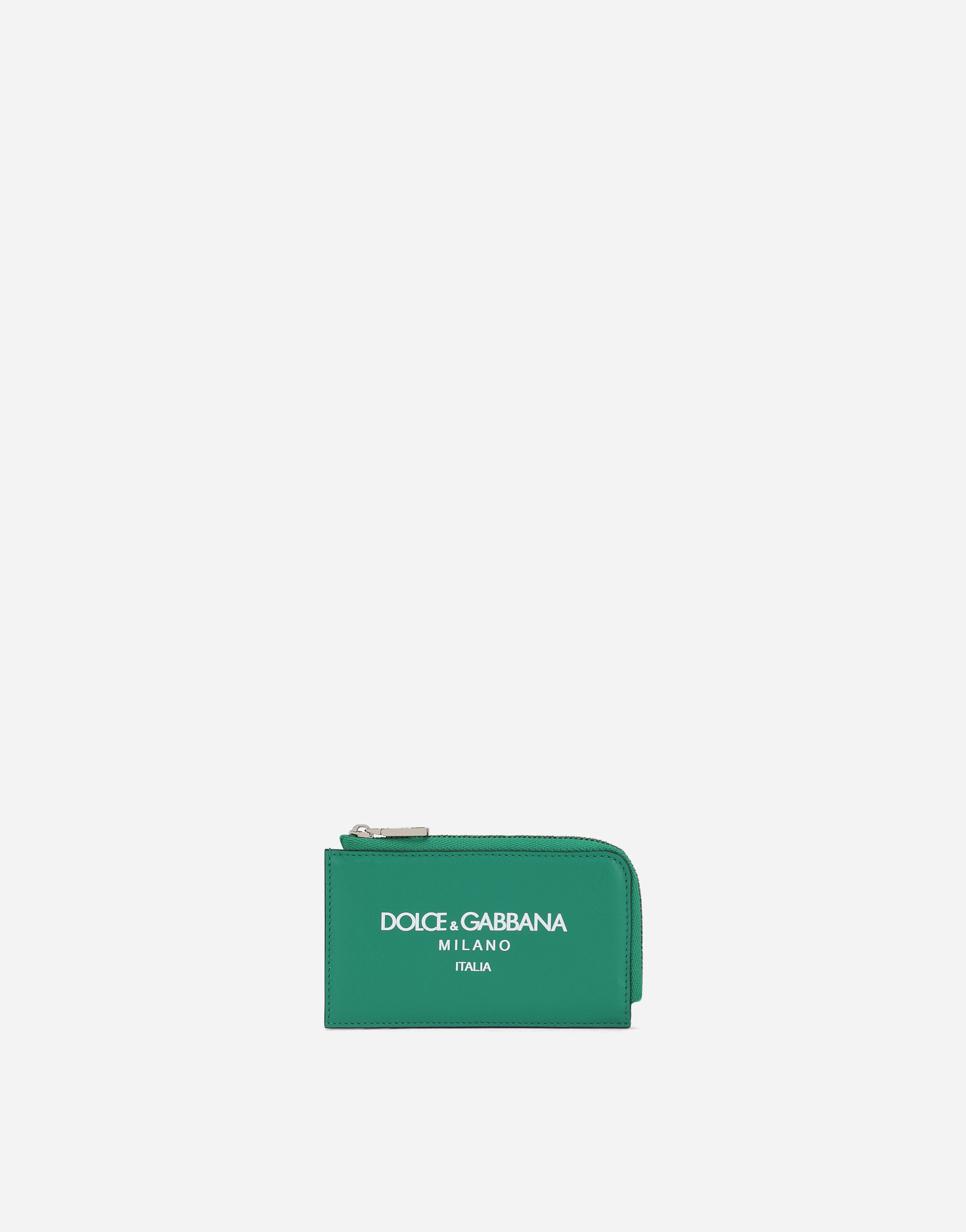 Calfskin card holder with logo in Green