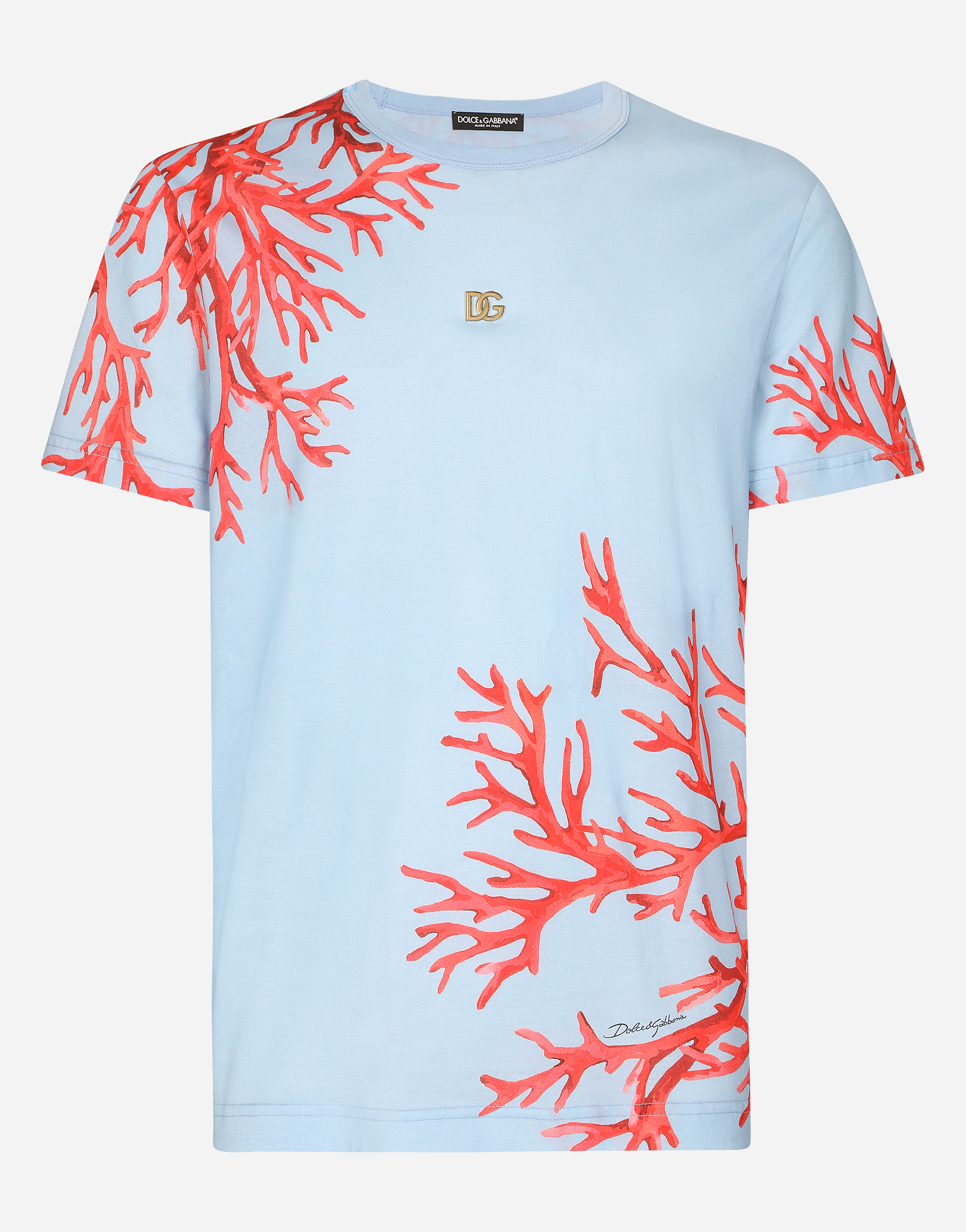 Coral-print cotton T-shirt with DG patch in Multicolor