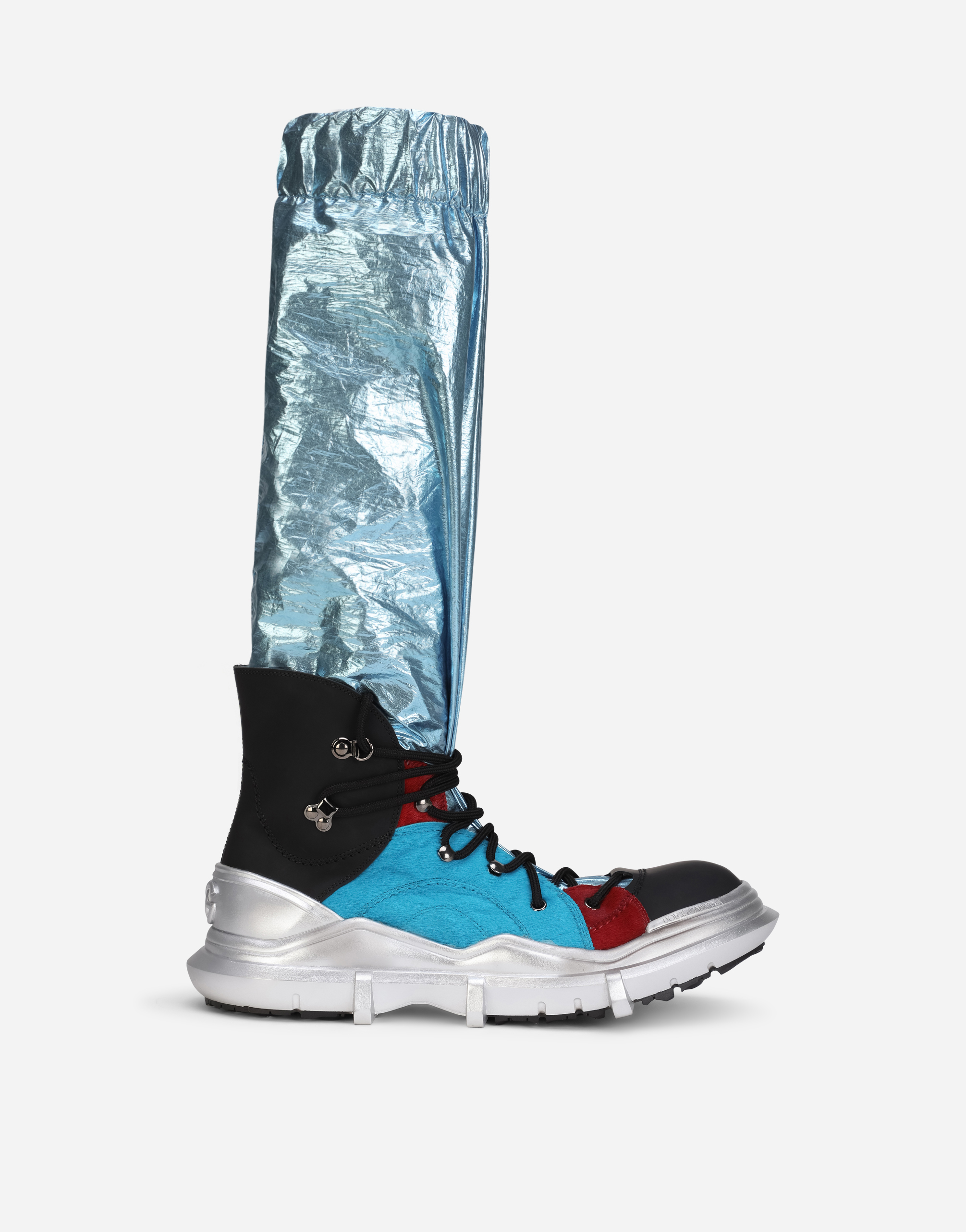 Dolce & Gabbana Pony Hair And Rubberized Calfskin Boots With Laminated Fabric Sock In Multicolor