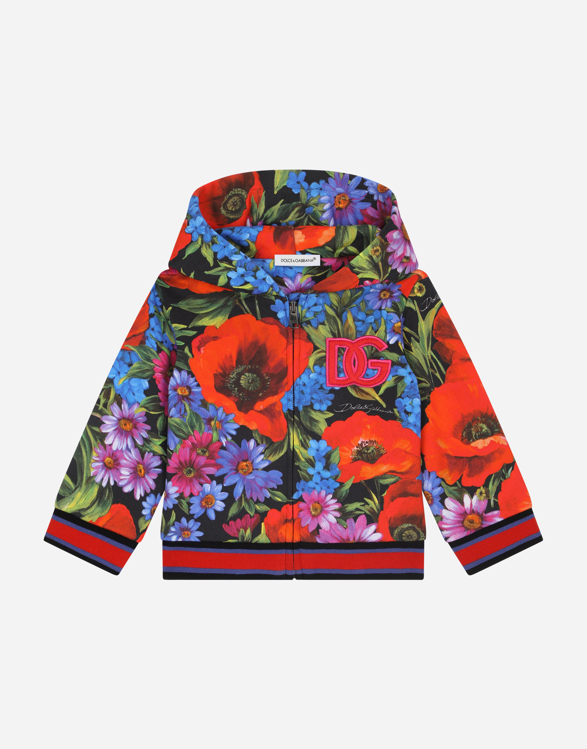 Jersey hoodie with meadow print in Multicolor