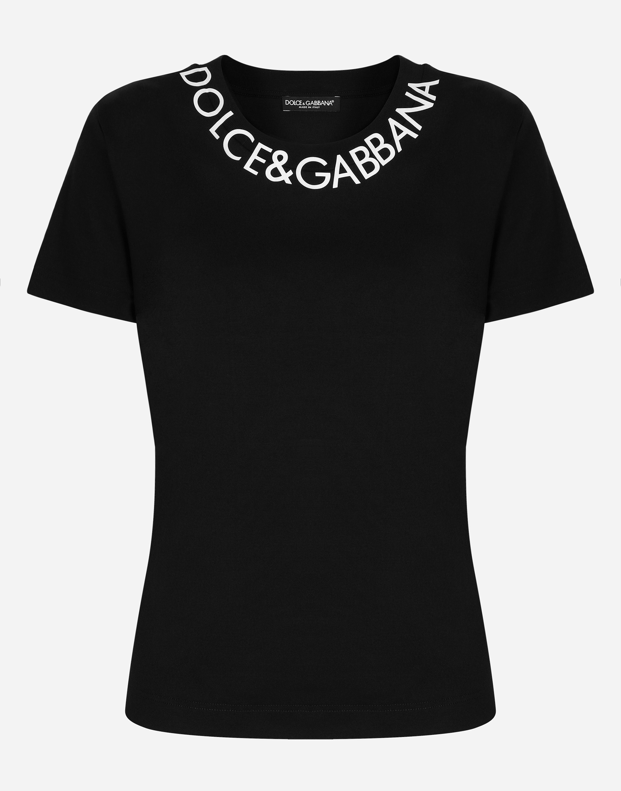 Jersey T-shirt with logo embroidery on neck in Black