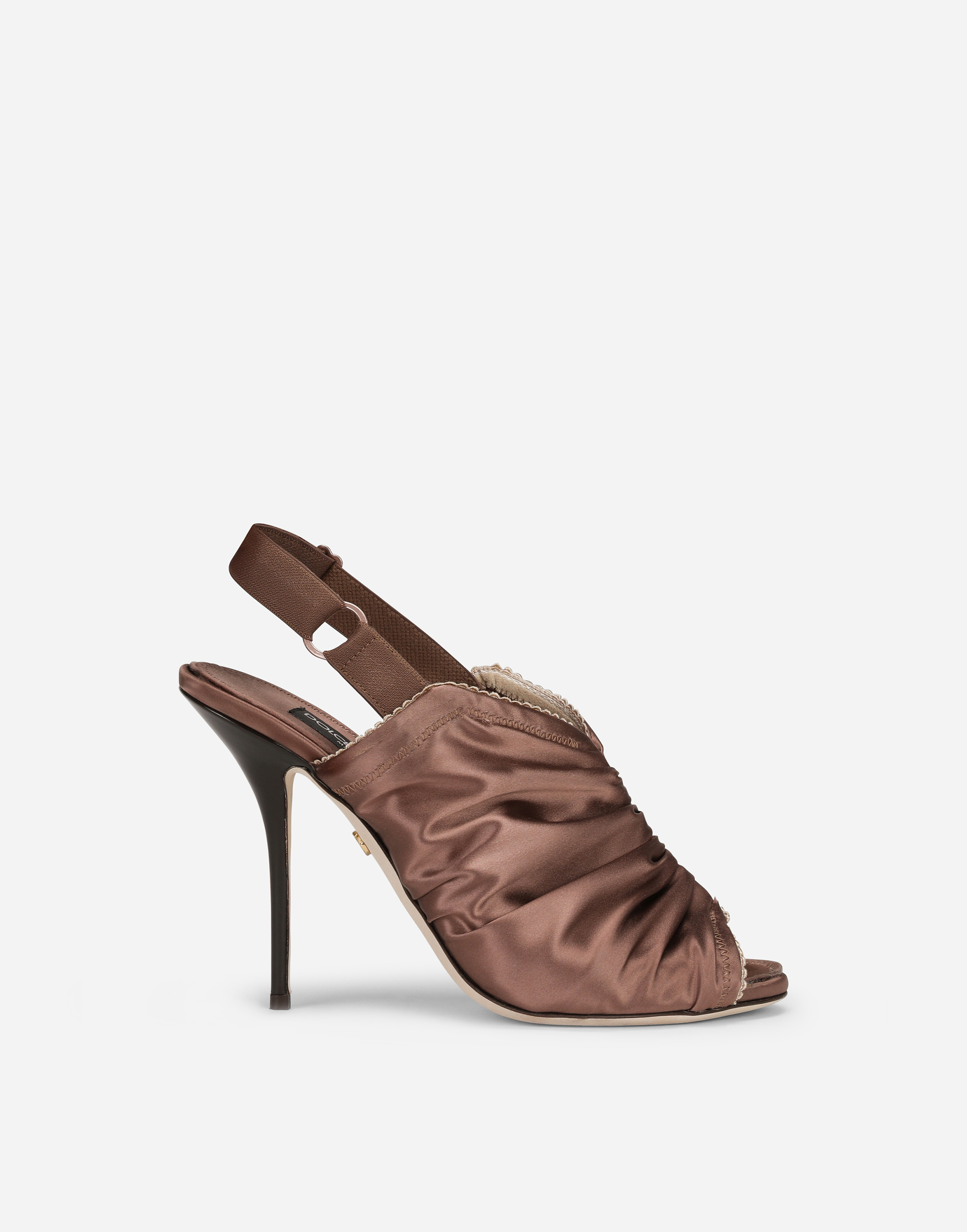 Satin slingbacks with corset-style fastening in Brown