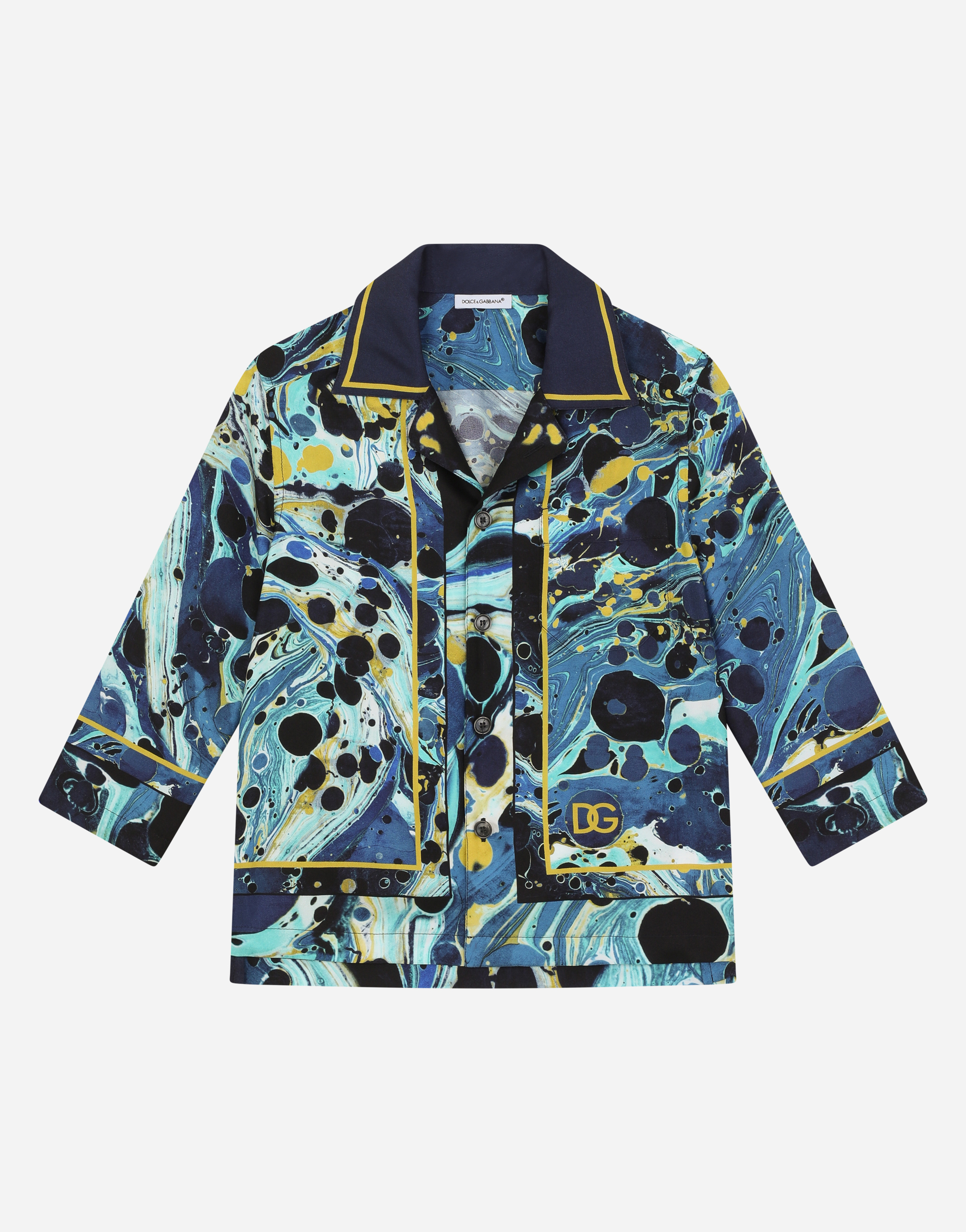 Marbled-print twill pajama shirt in Multicolor