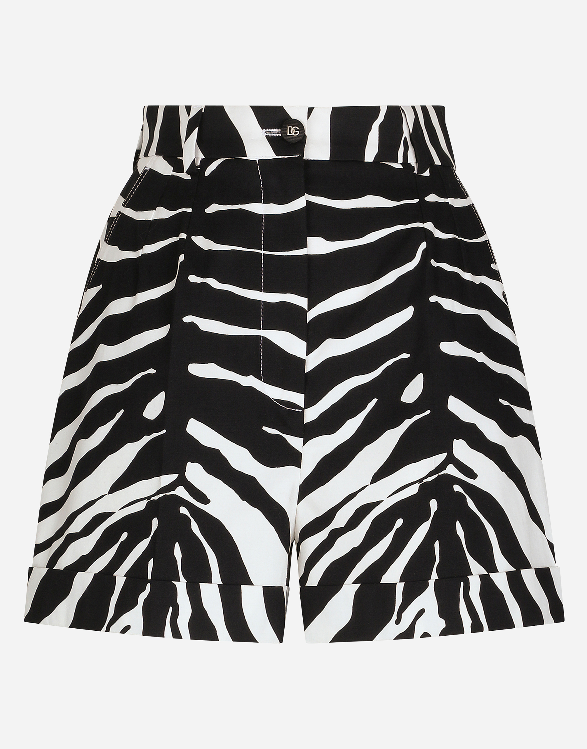 Zebra-print drill shorts in Multicolor