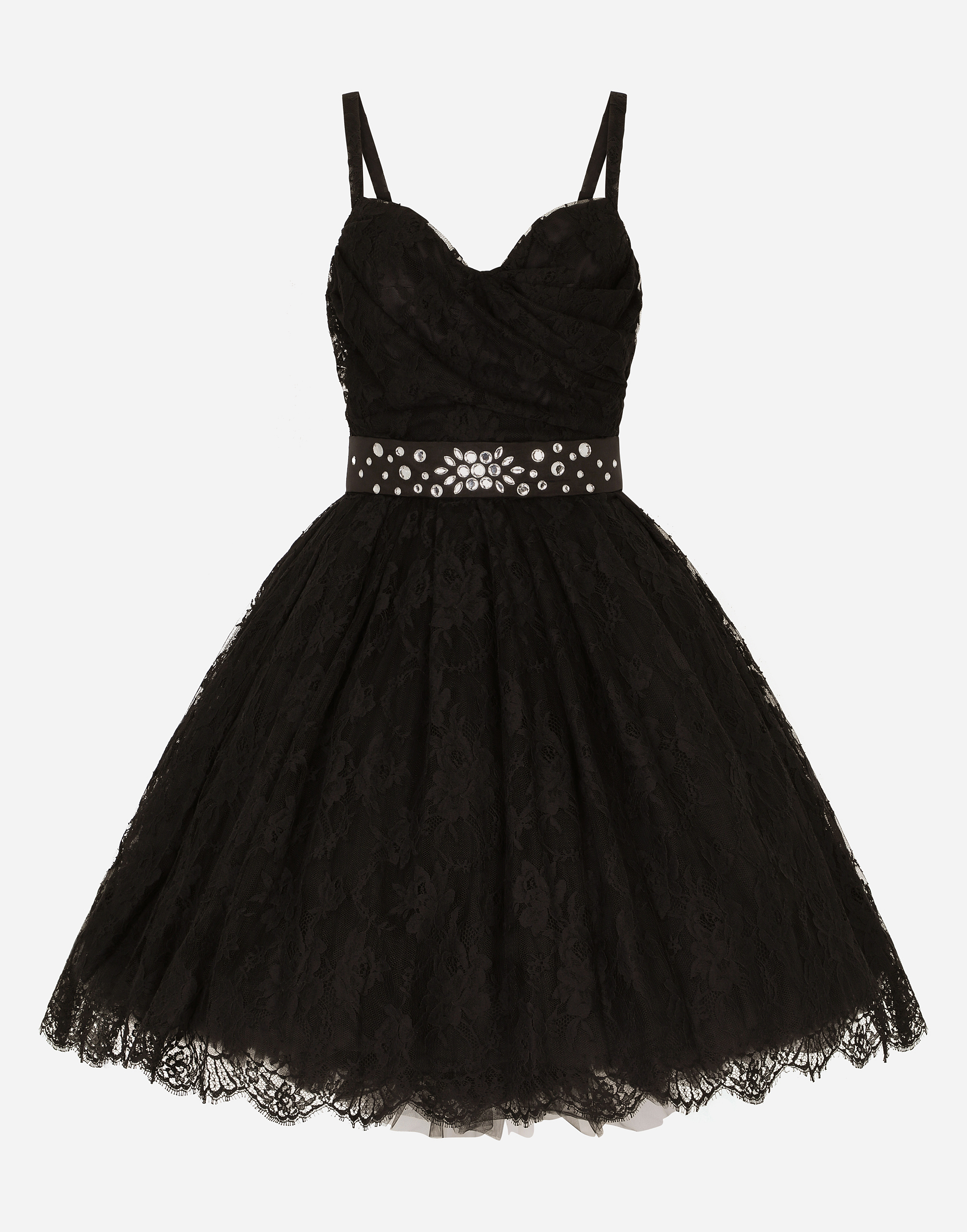 Short Chantilly lace dress in Black