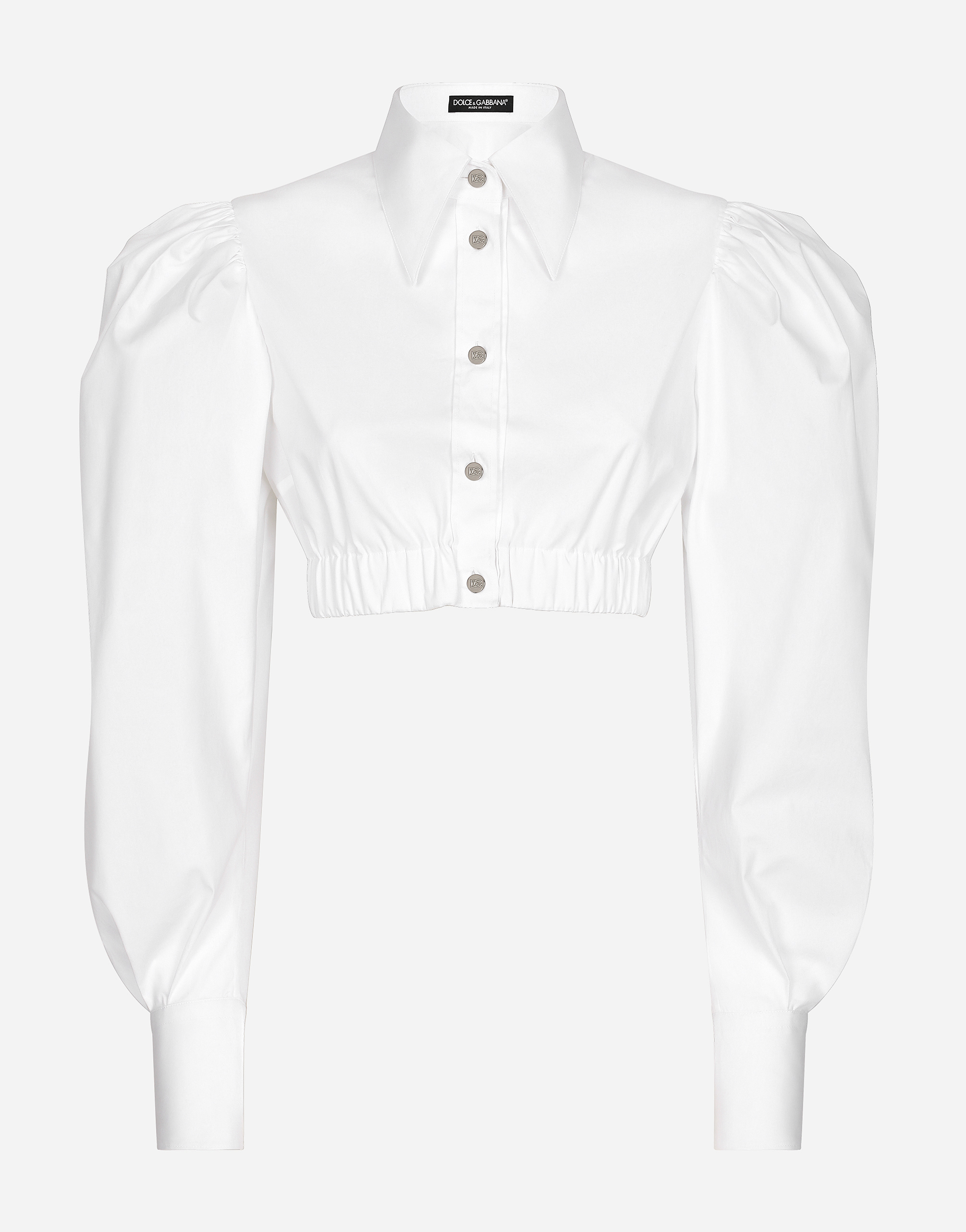 Poplin shirt with puff sleeves in White