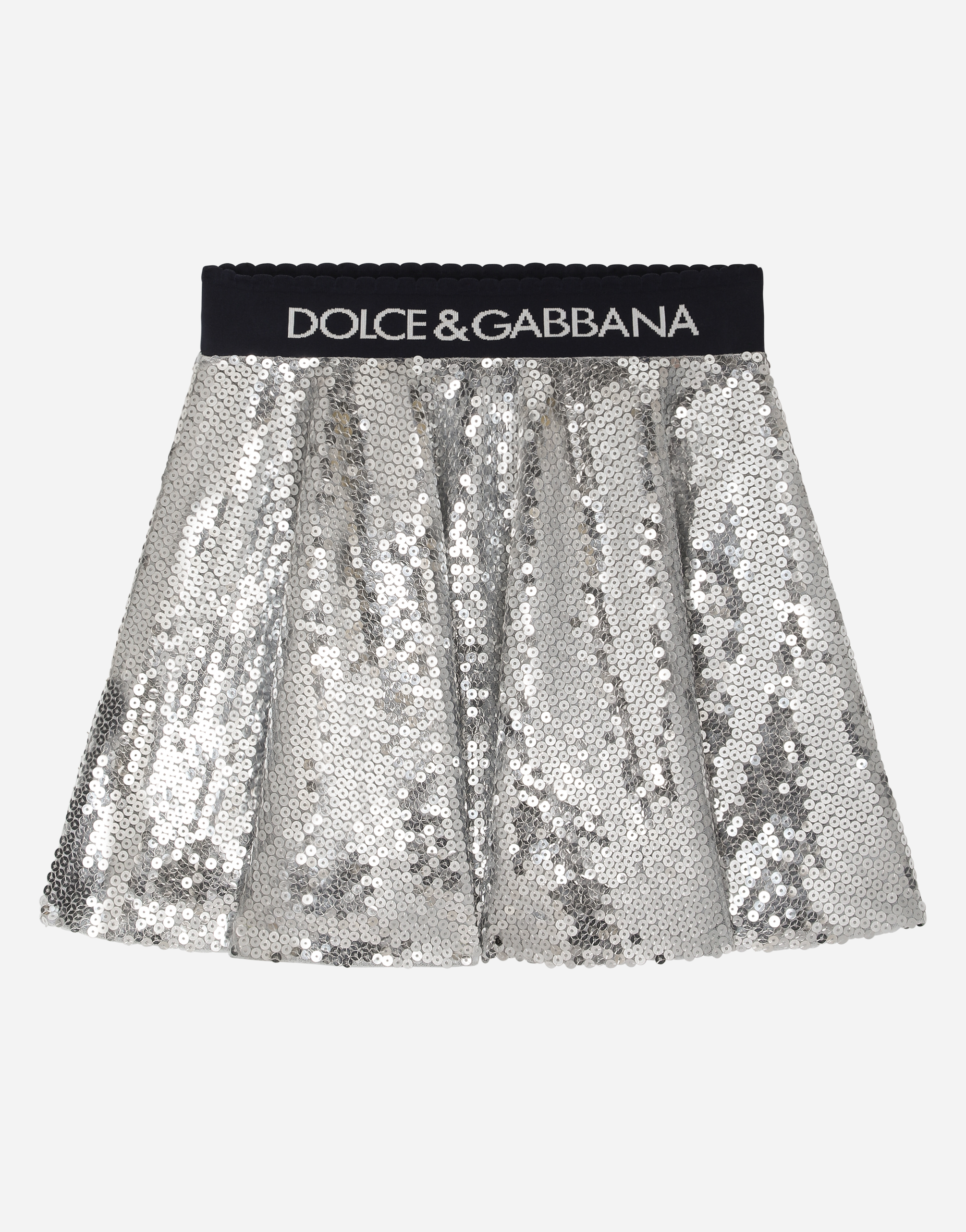 Sequined midi skirt with branded elastic in Silver