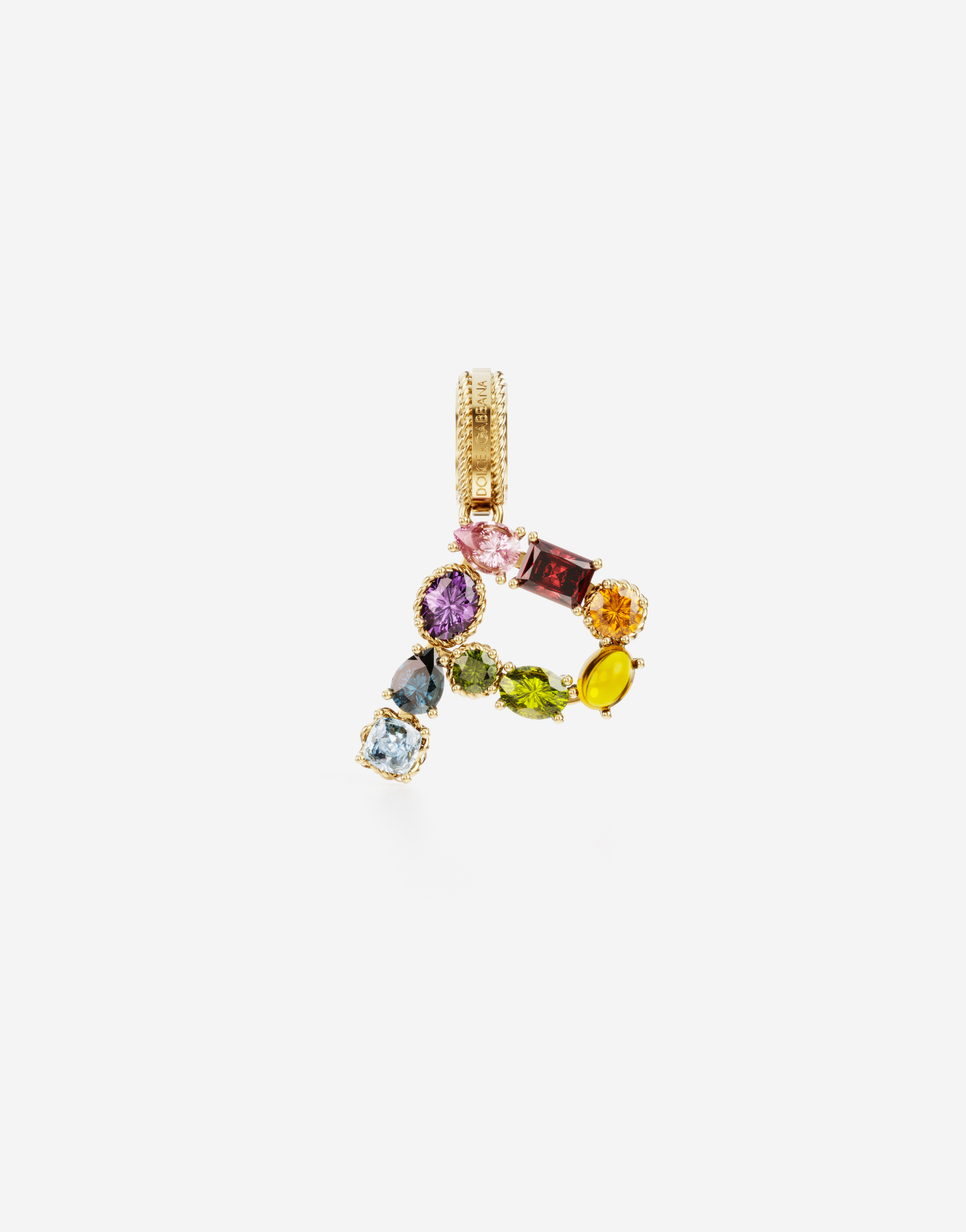 Rainbow alphabet P 18 kt yellow gold charm with multicolor fine gems in Gold