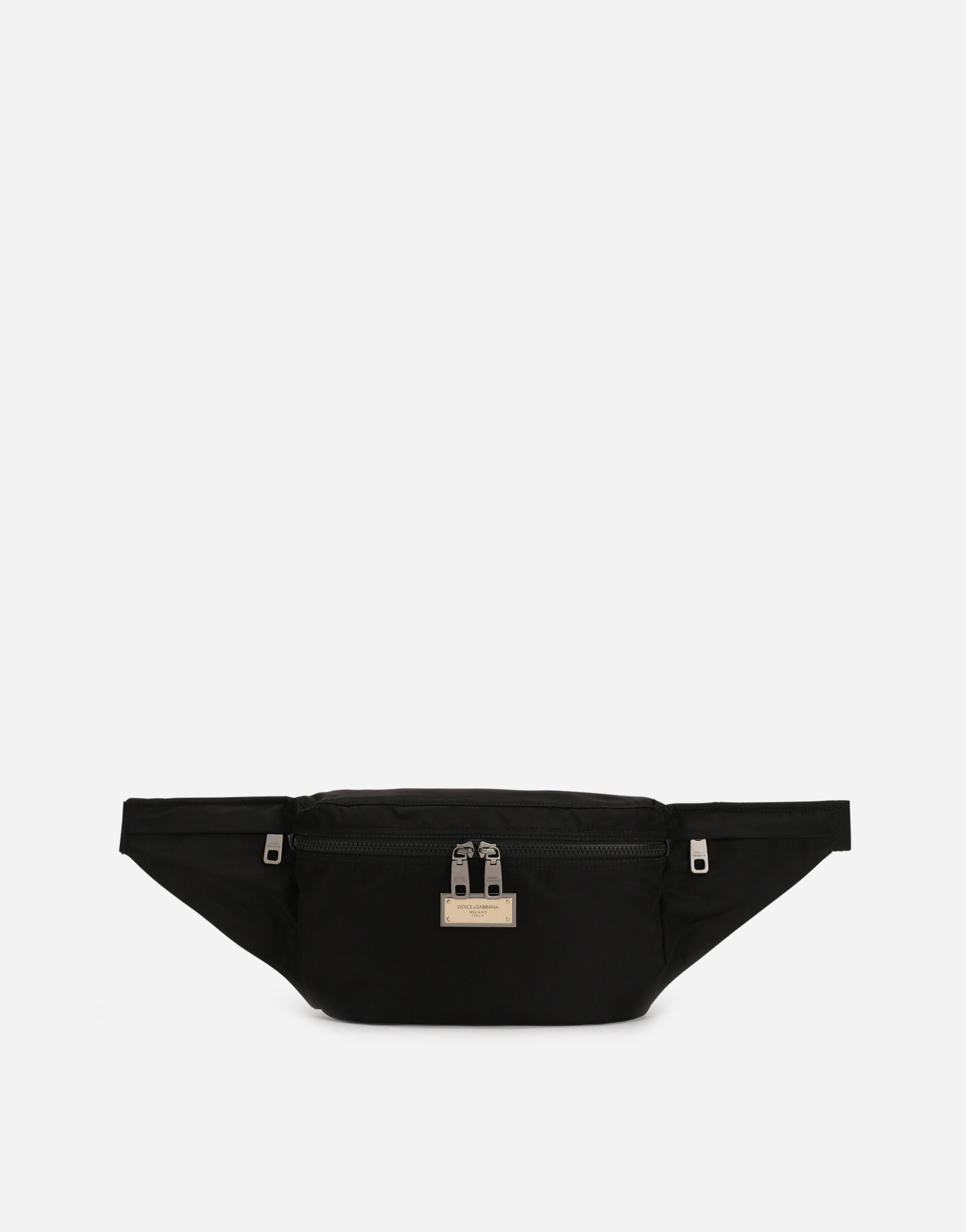 Nylon belt bag with branded plate in Black