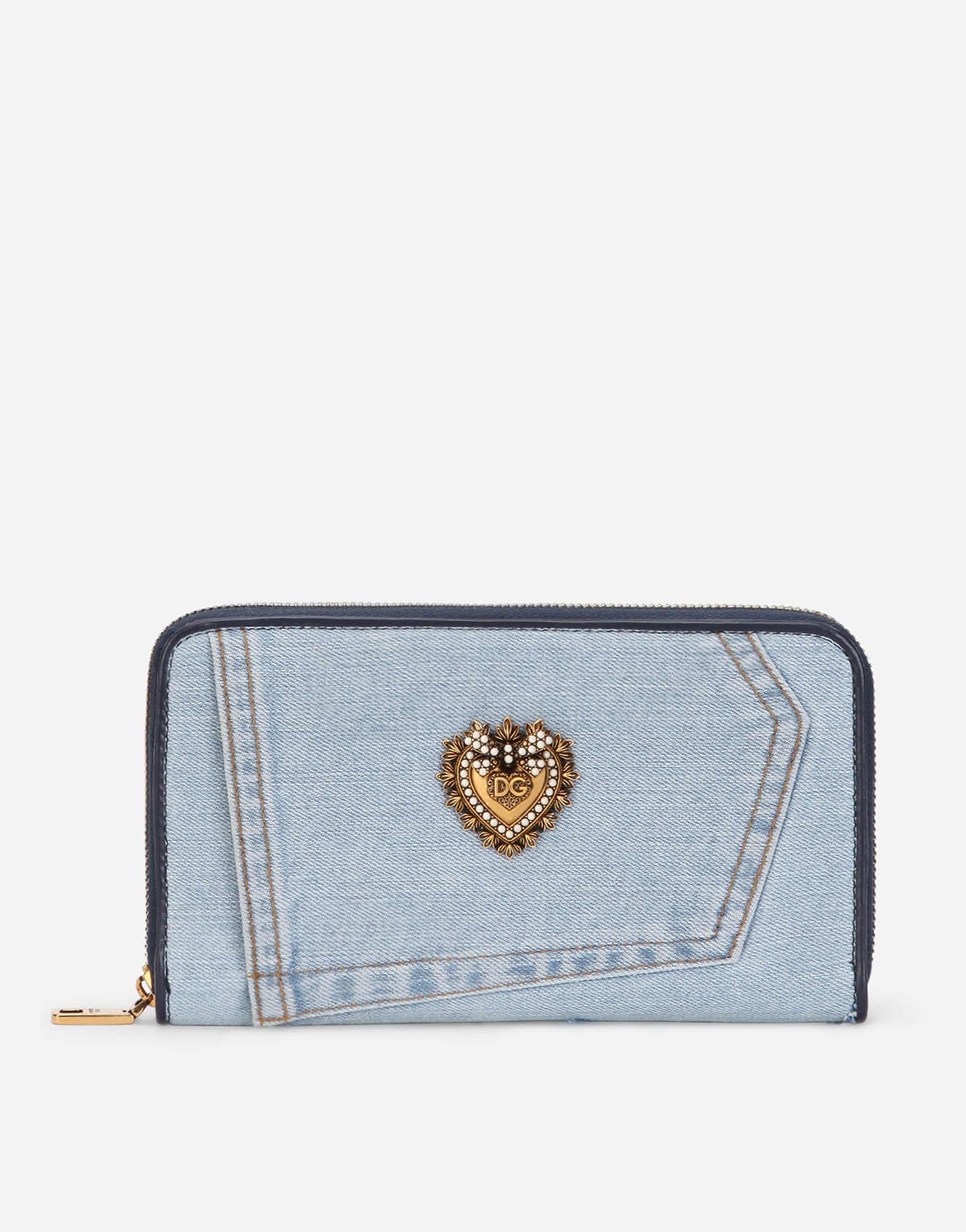 Zip-around Devotion wallet in patchwork denim in Blue