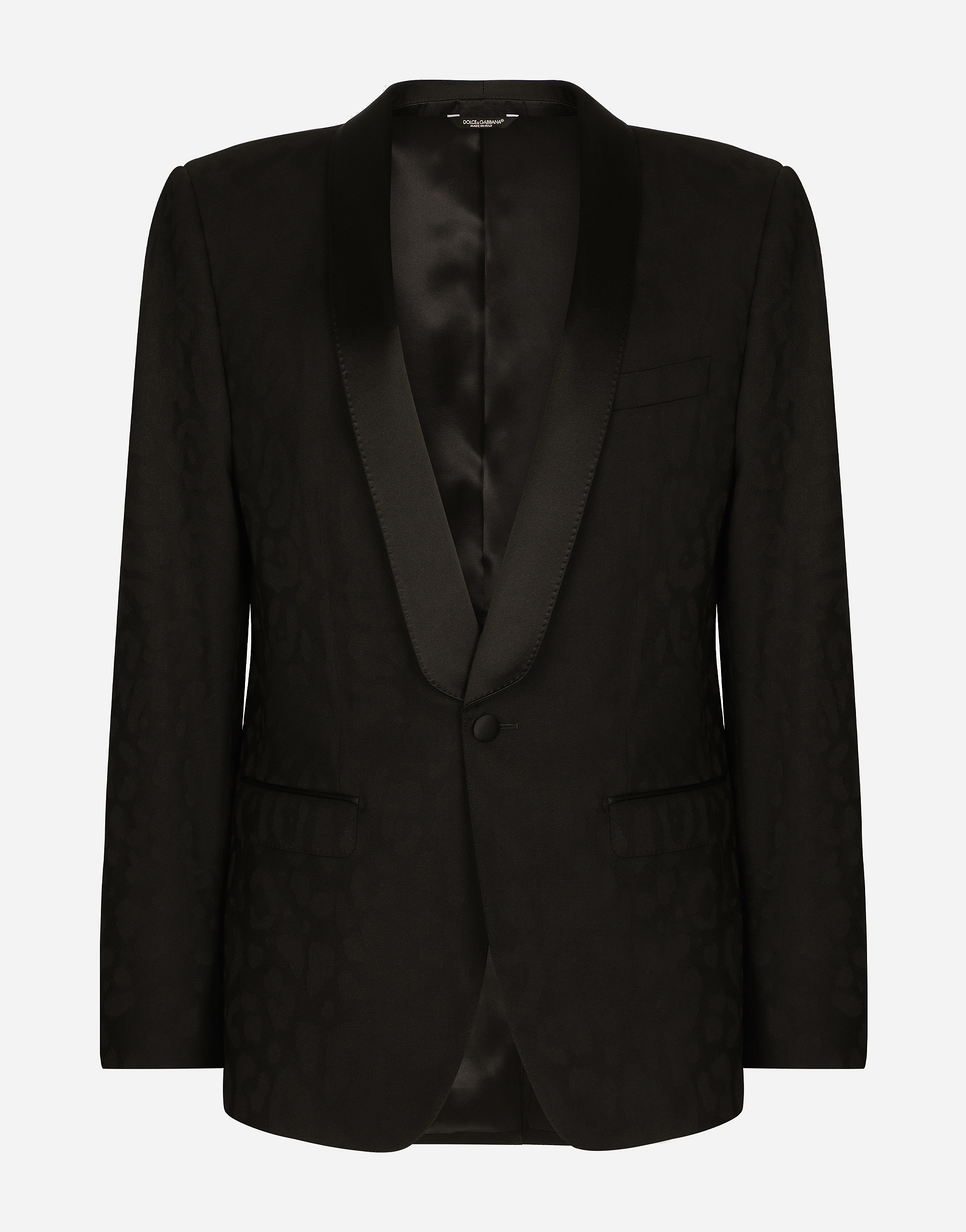 Single-breasted Sicilia-fit jacket in leopard-design wool jacquard in Black