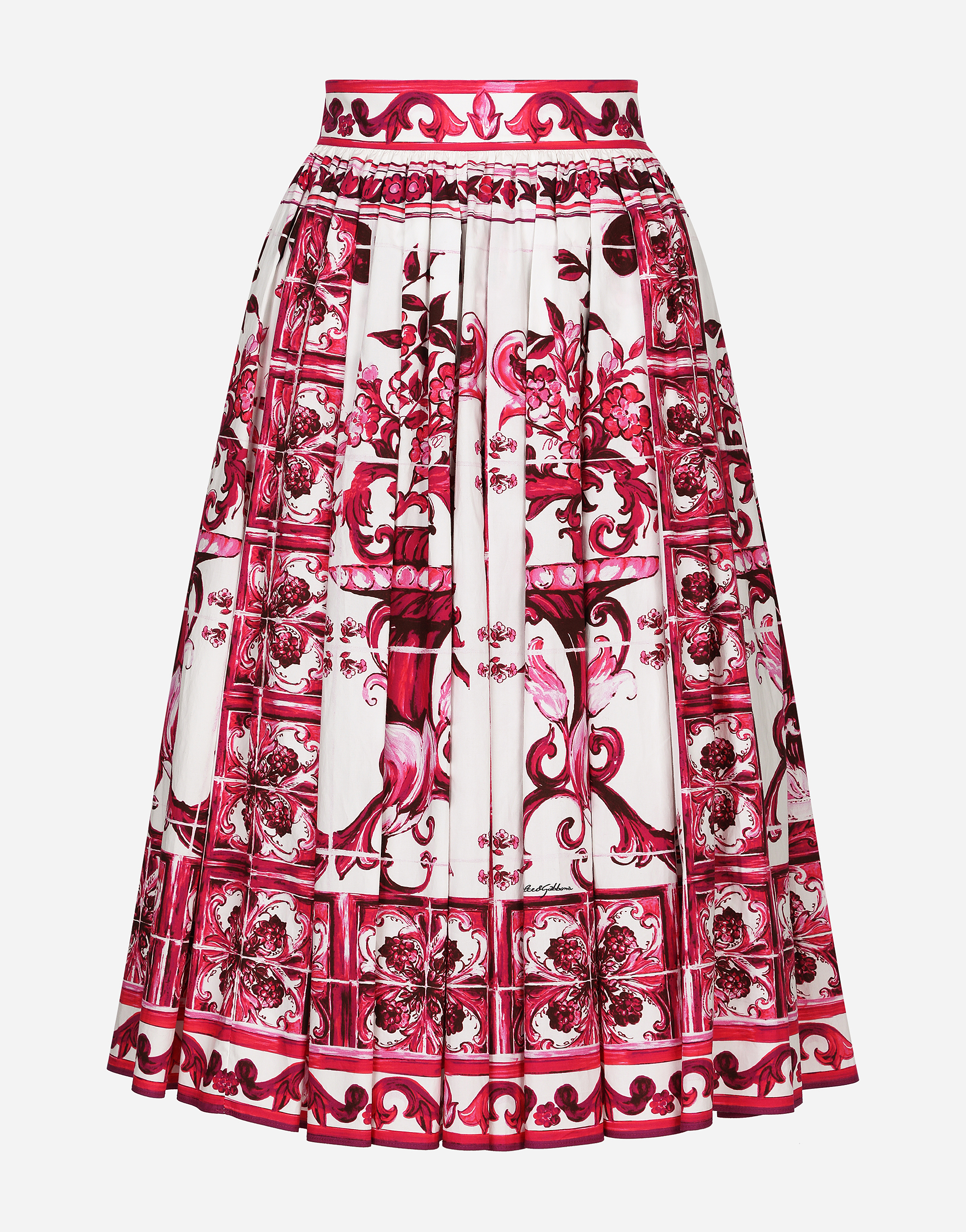 Poplin midi skirt with Majolica print in Multicolor