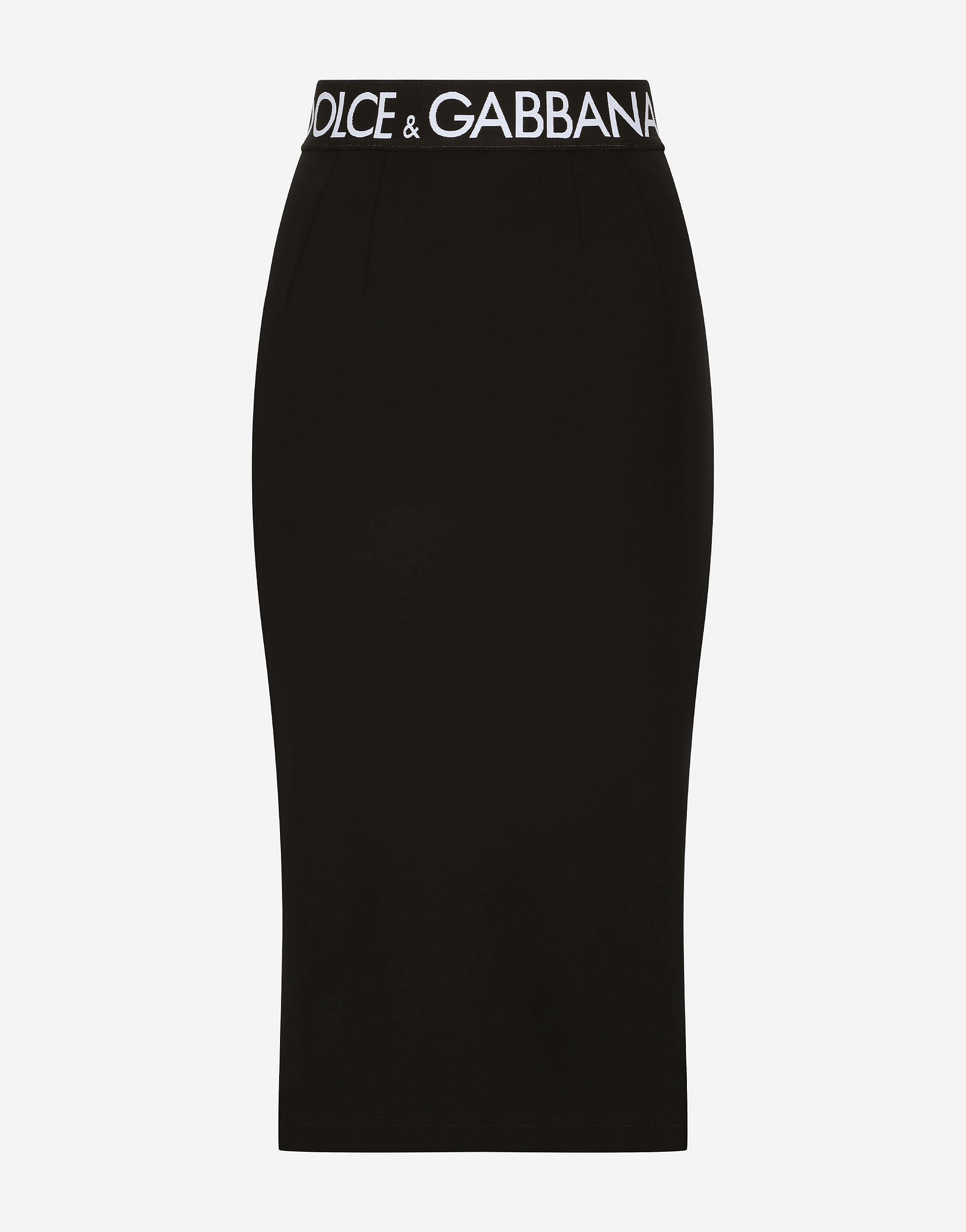 Technical jersey calf-length skirt in Black