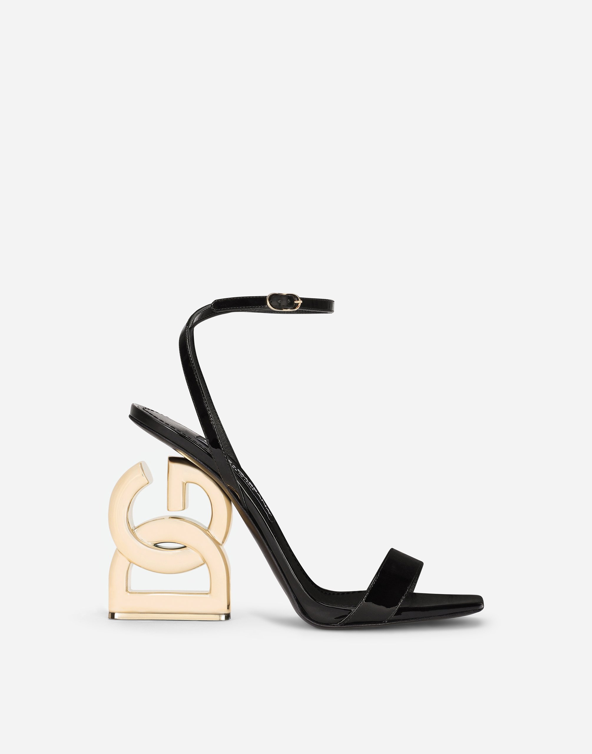Patent leather sandals with 3.5 heel in Black