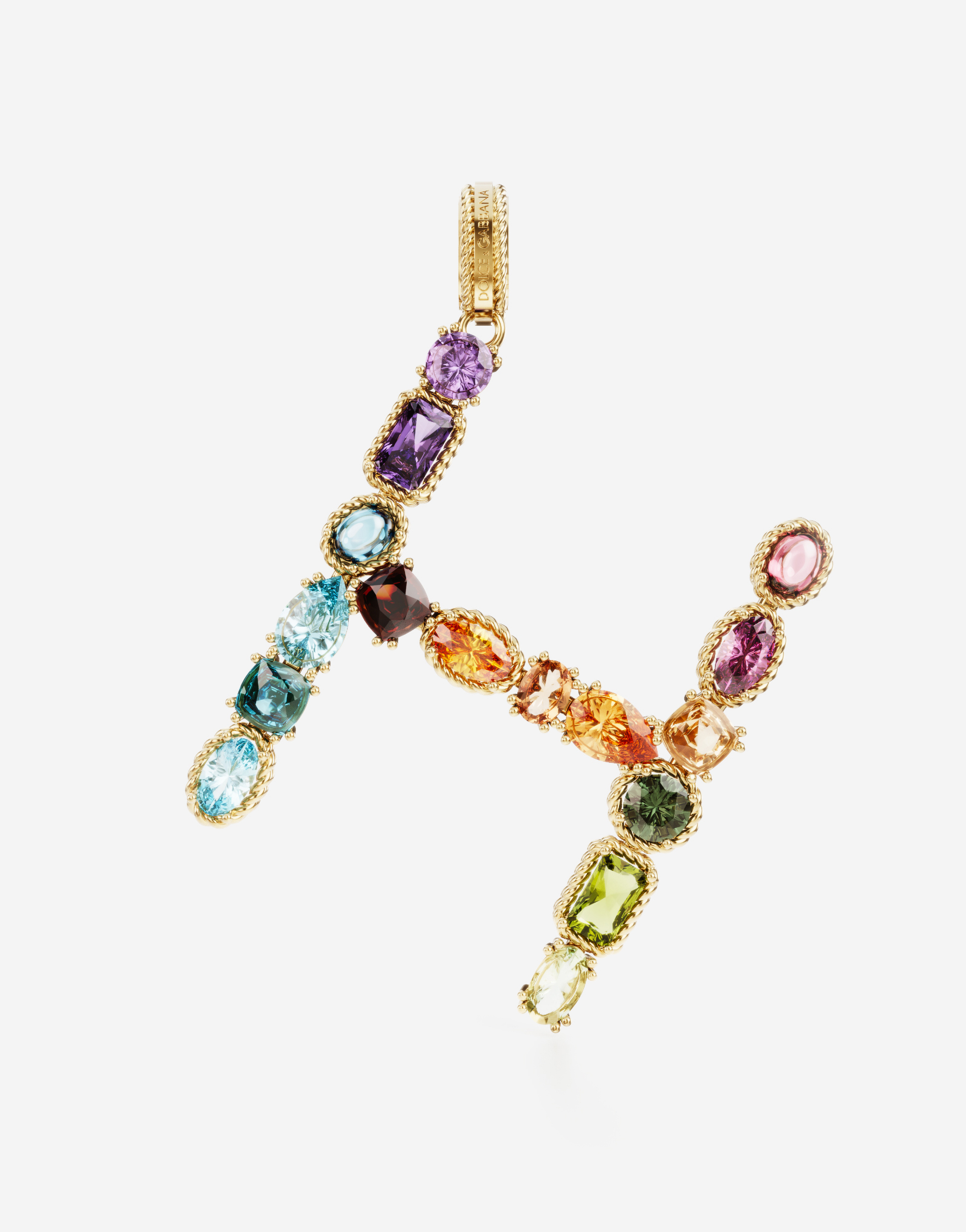 Rainbow alphabet H 18 kt yellow gold charm with multicolor fine gems in Gold