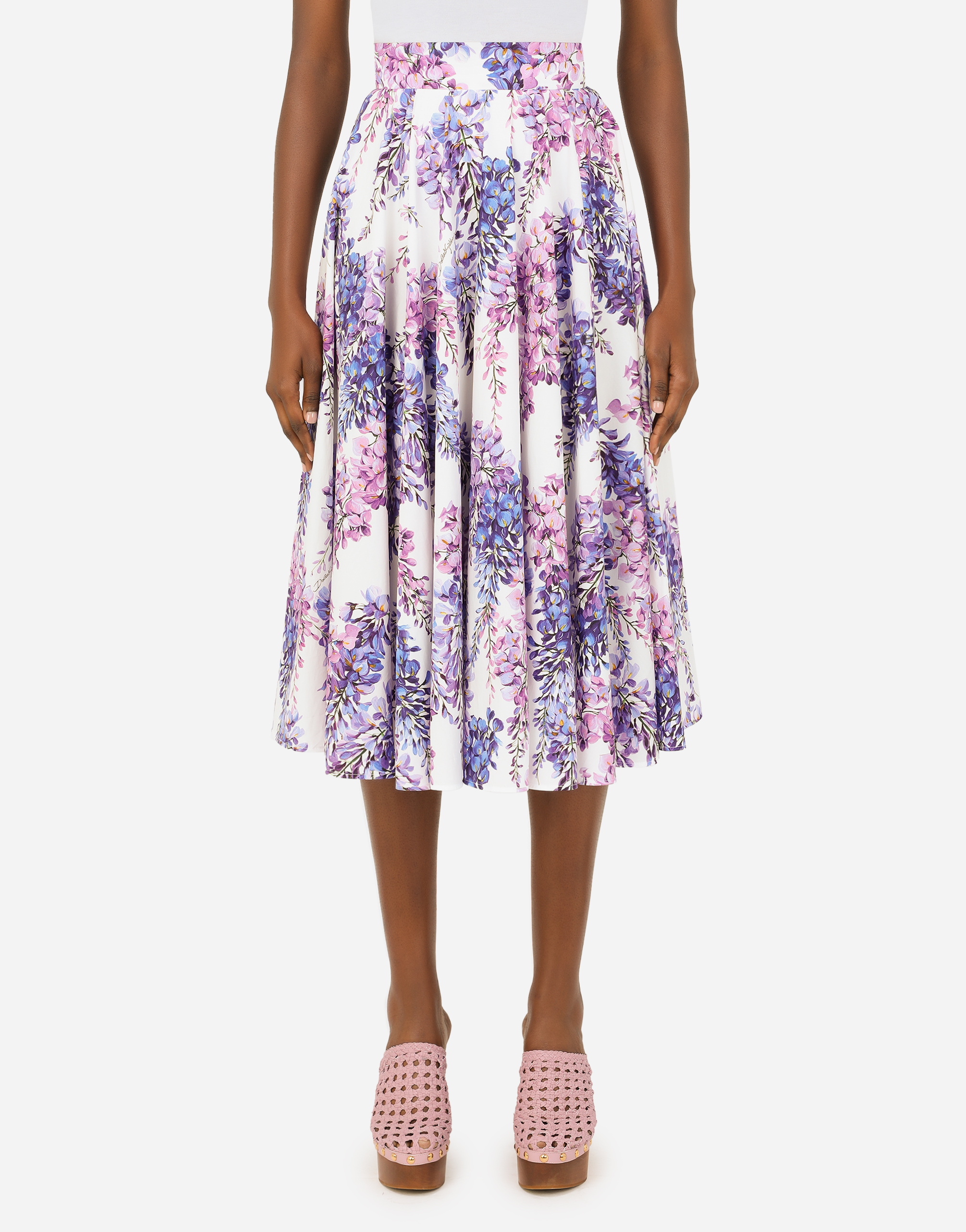 Wisteria-print poplin midi skirt in Multicolor