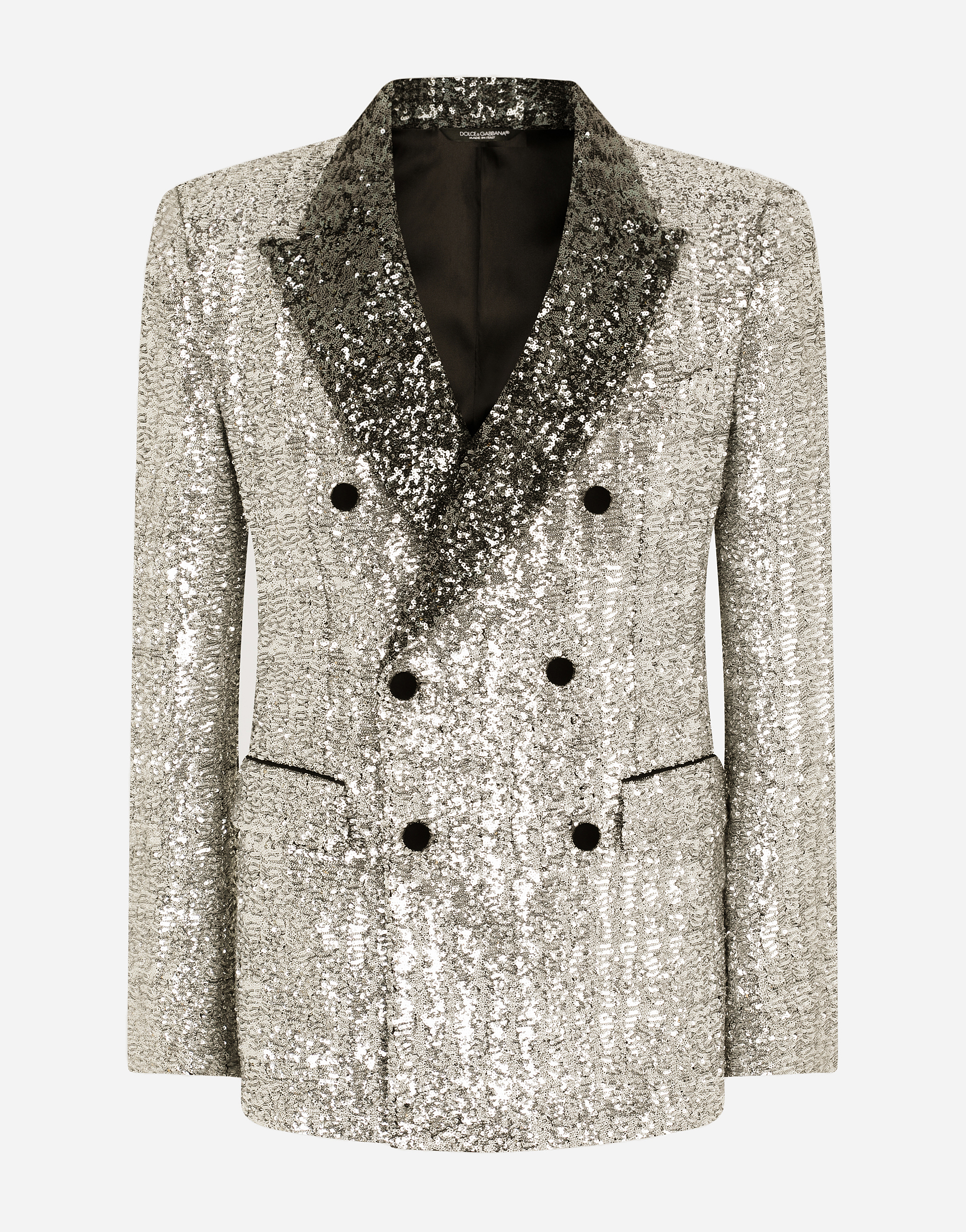 Double-breasted sequined Sicilia-fit jacket in Silver