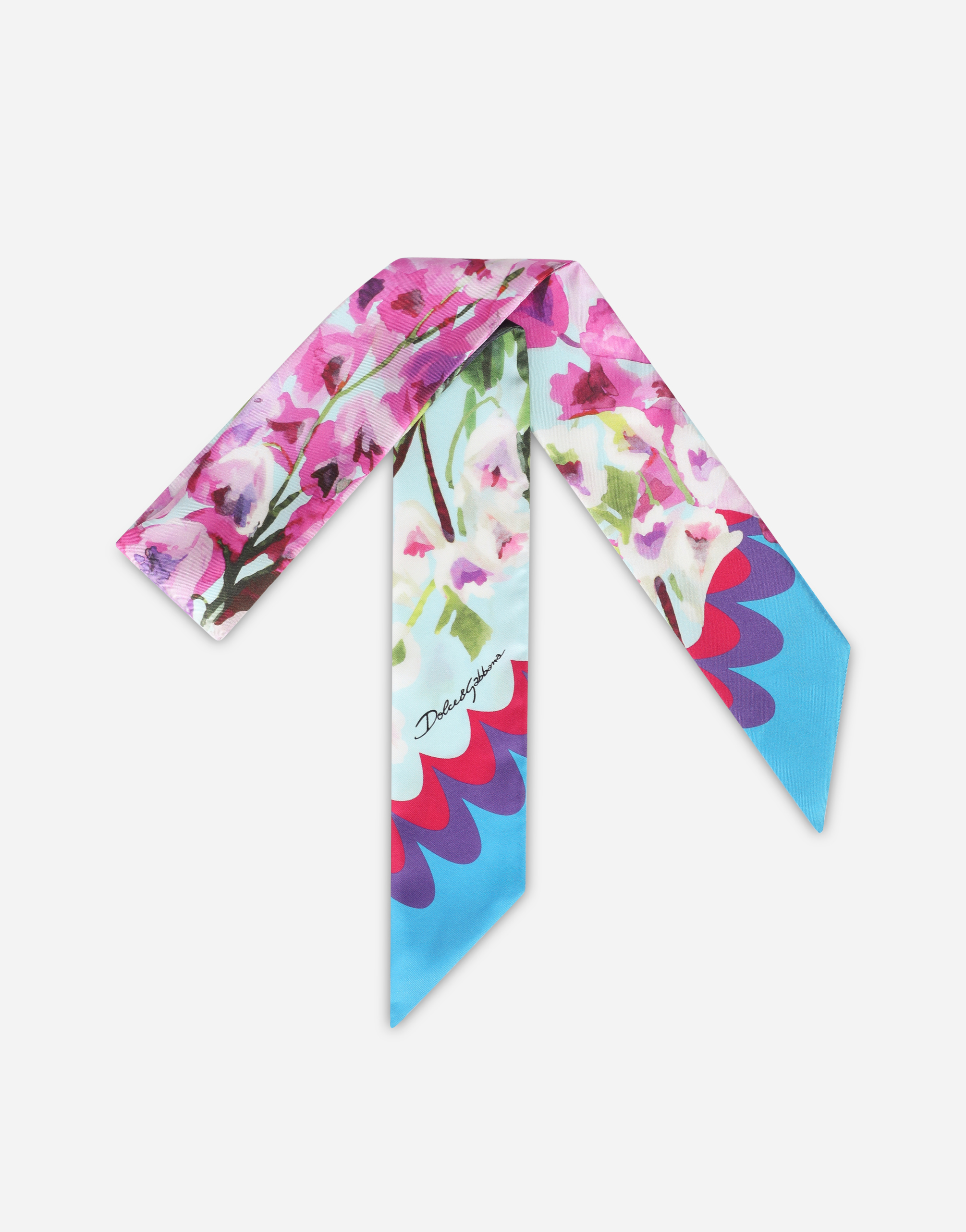 Bluebell-print twill headscarf in Multicolor