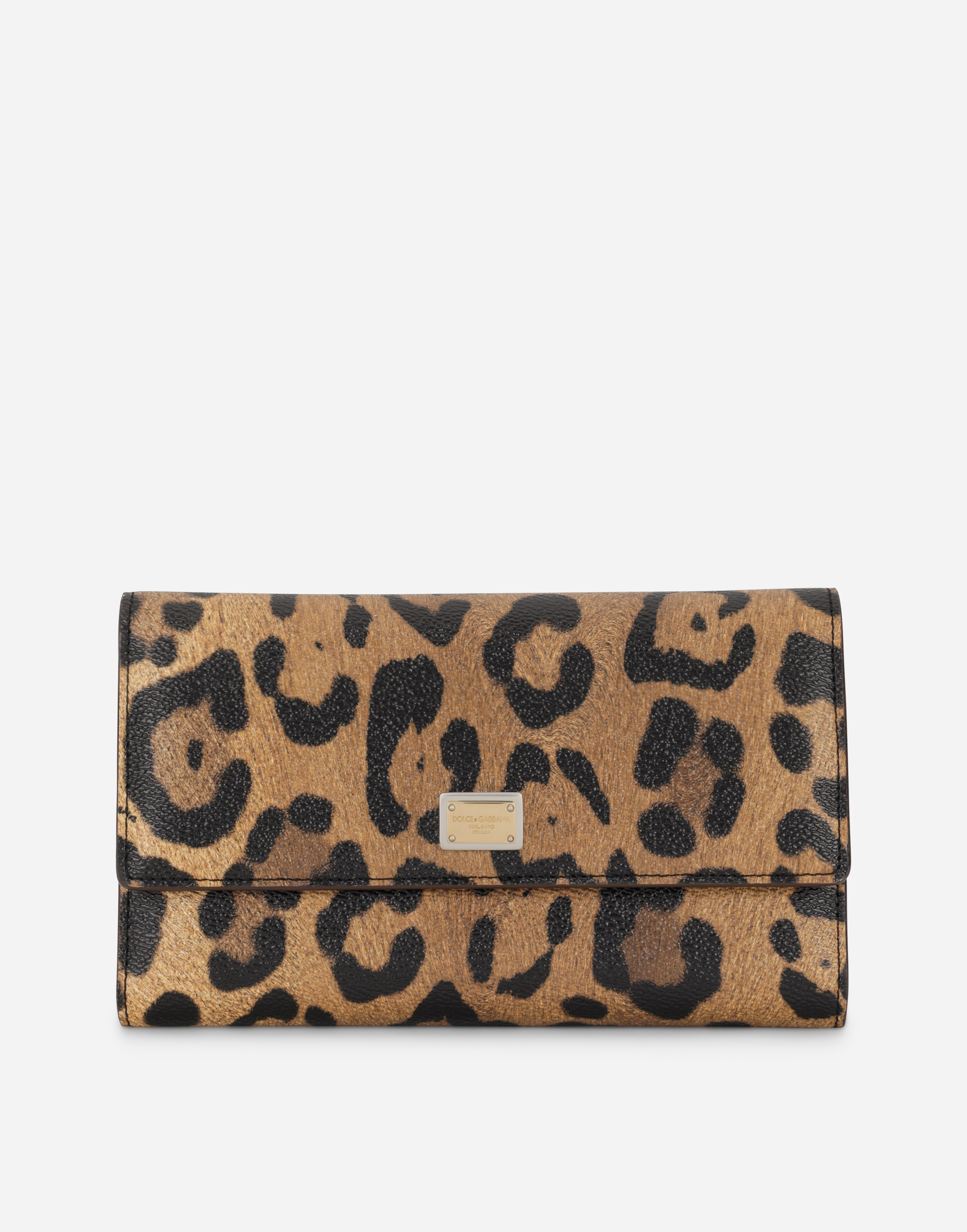 Leopard-print Crespo document holder with branded plate in Multicolor