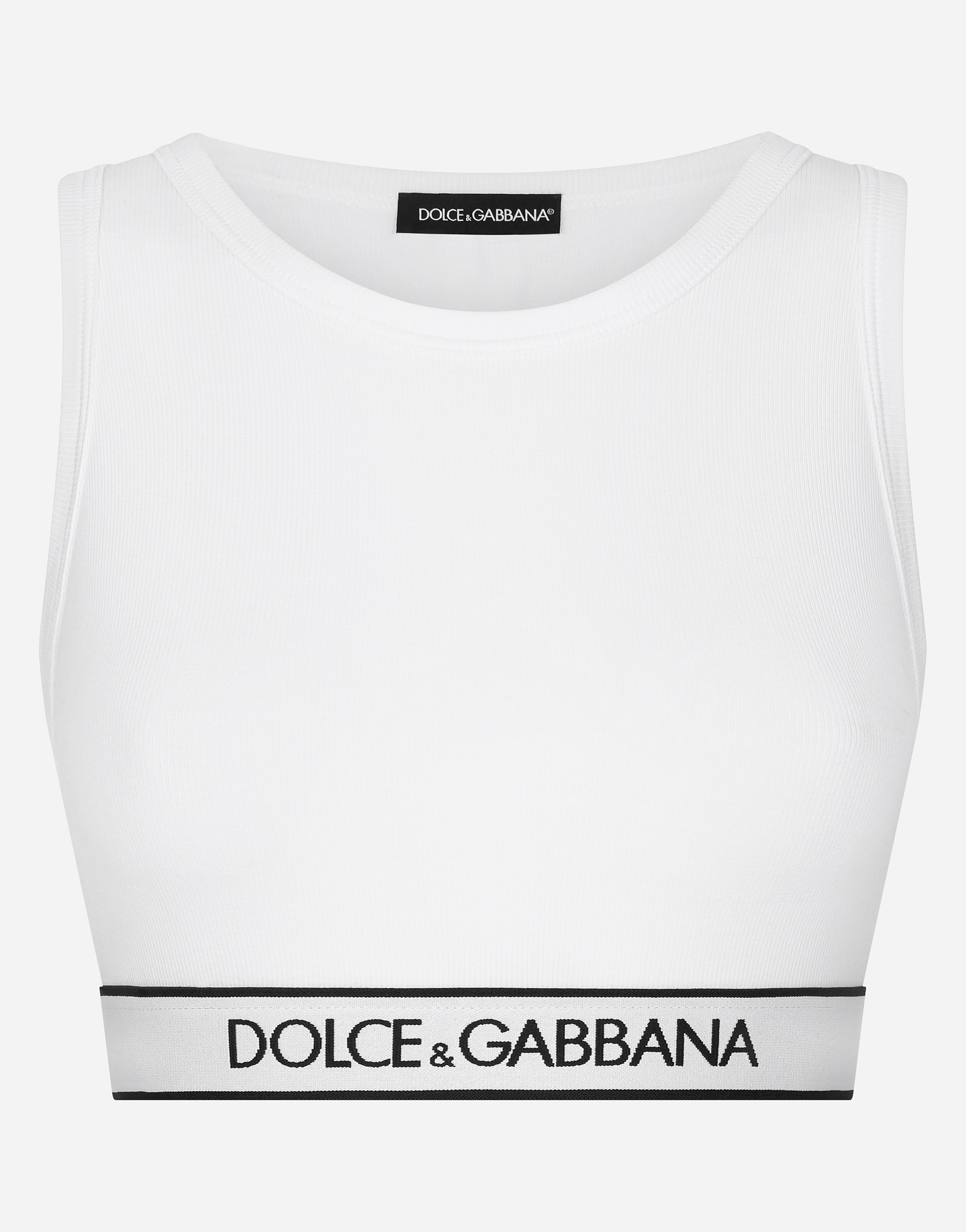 Fine-rib jersey top with branded elastic in White