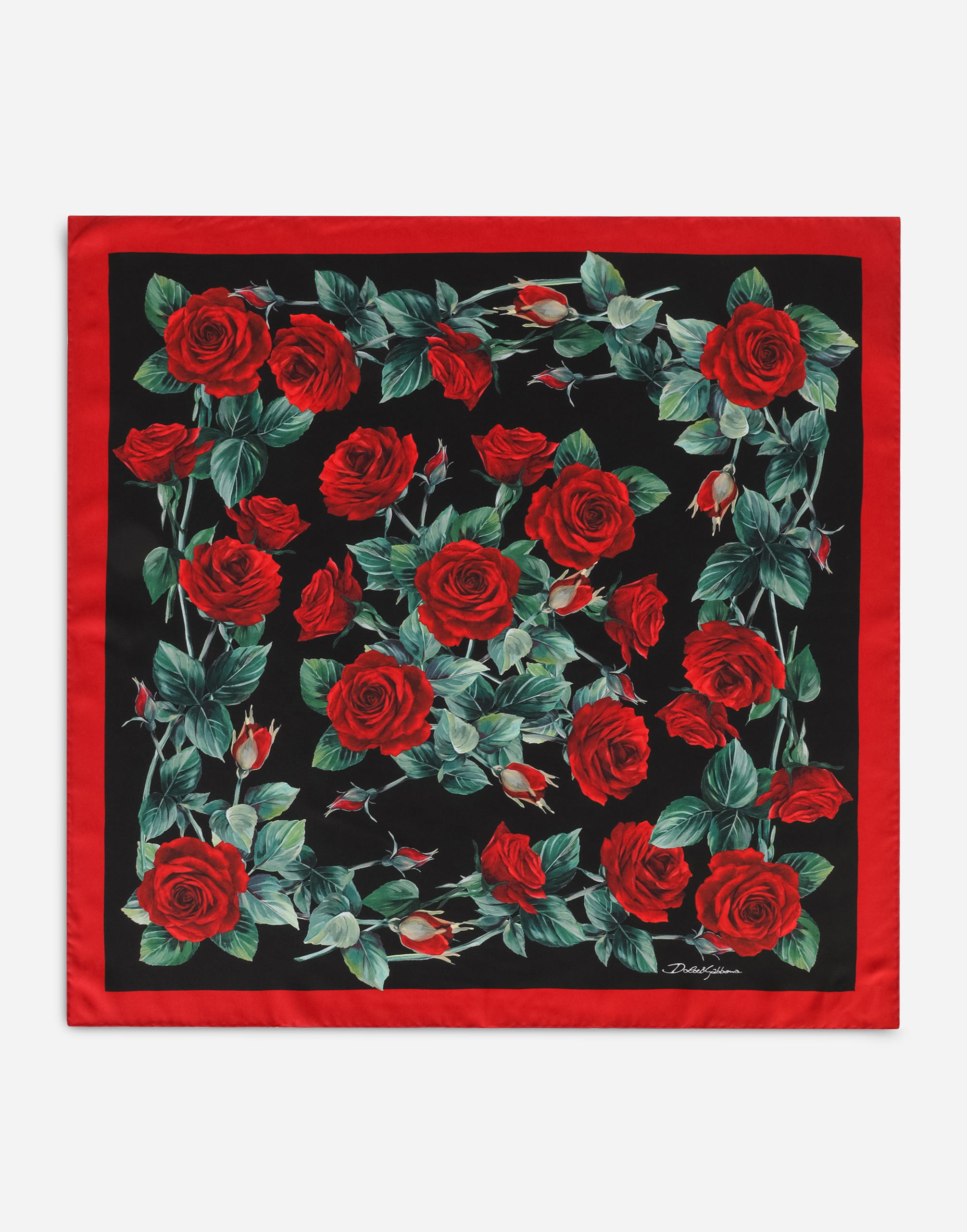Rose-print twill scarf (70 x 70) in Multicolor