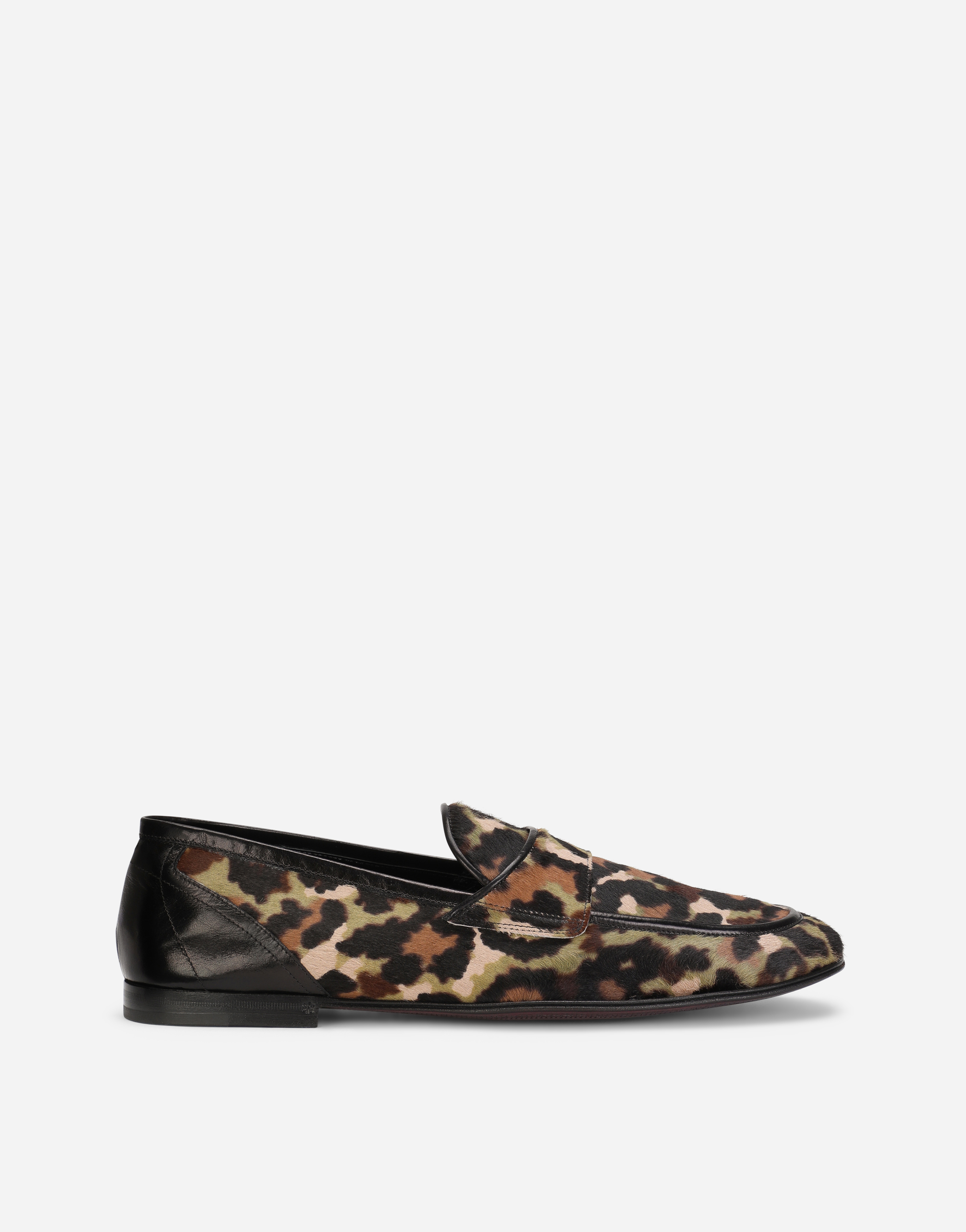 Pony hair slippers with leopard and camouflage print in Multicolor