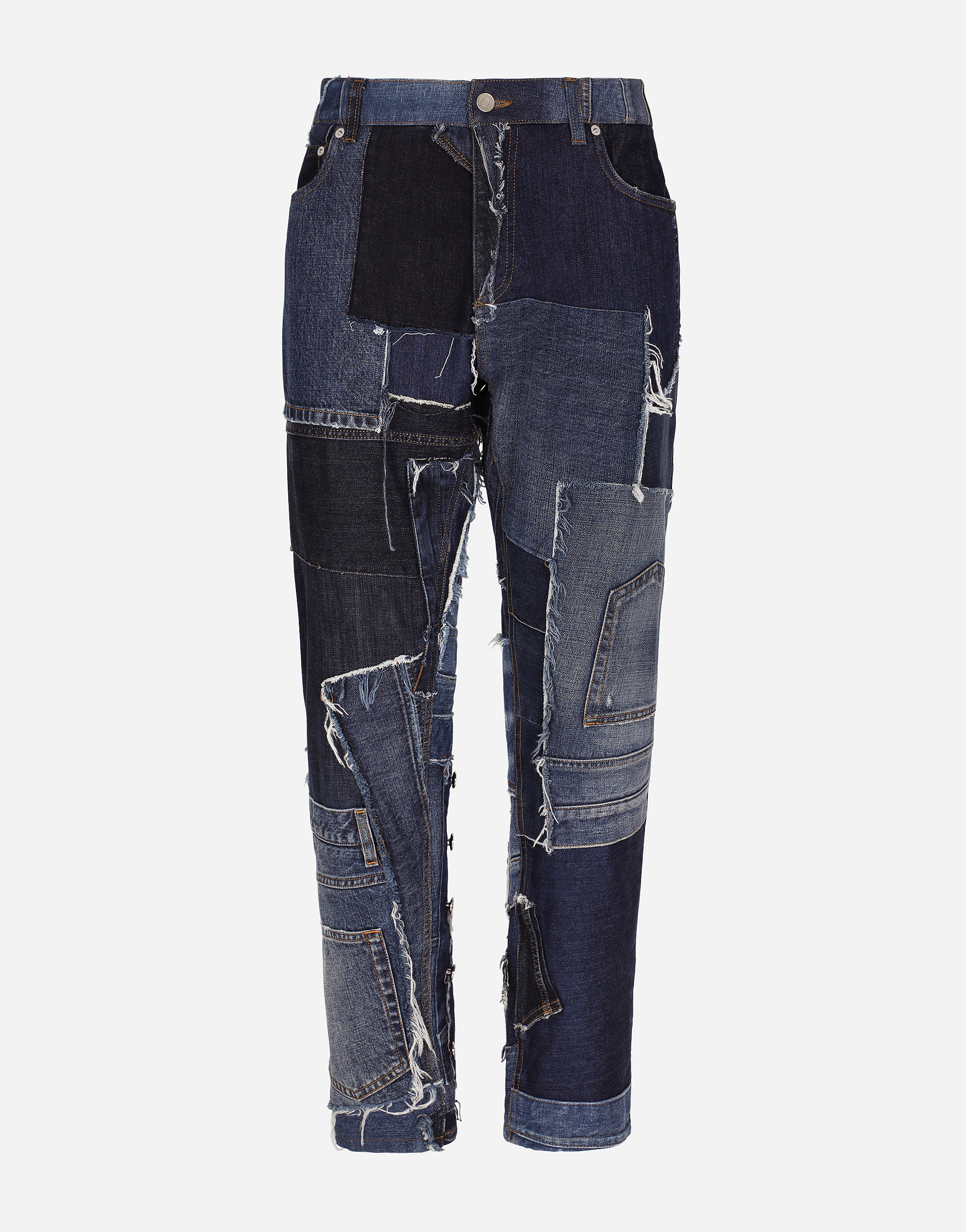 Loose stretch patchwork denim jeans in Multicolor