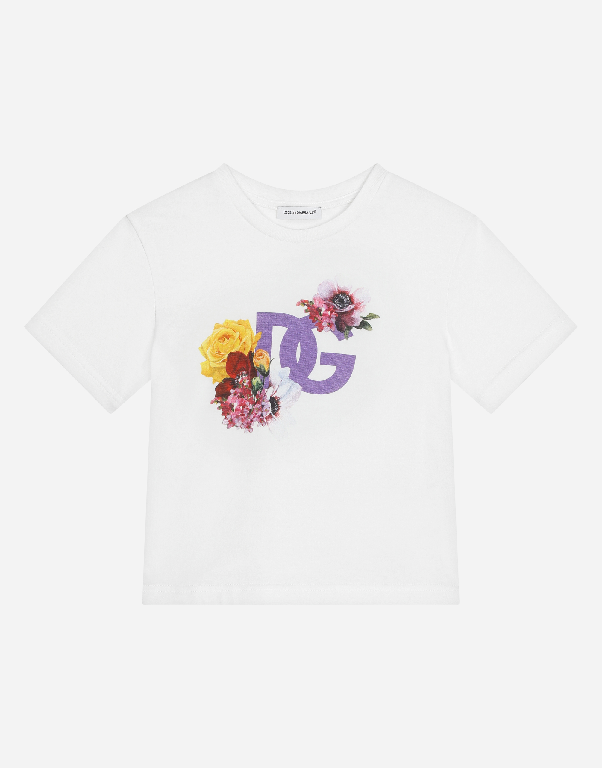 Jersey T-shirt with flower and DG logo print in Multicolor