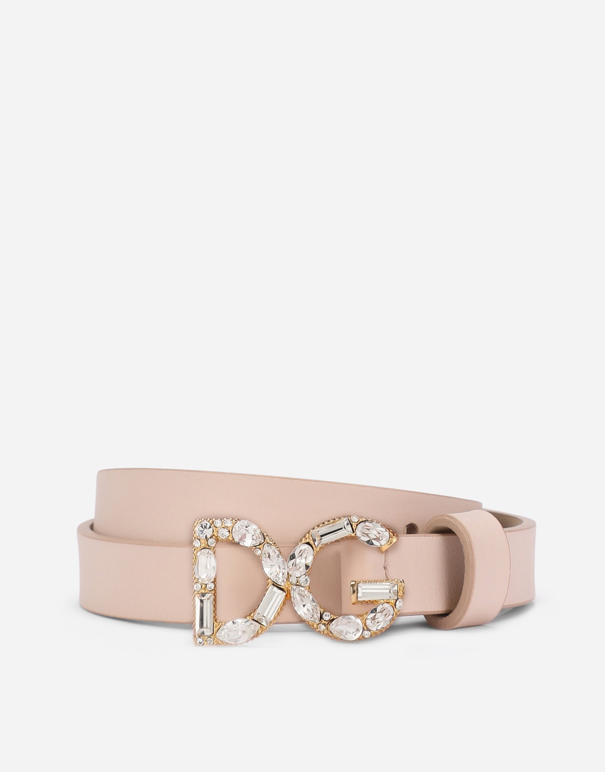 Calfskin belt with crystal-adorned buckle in Pink