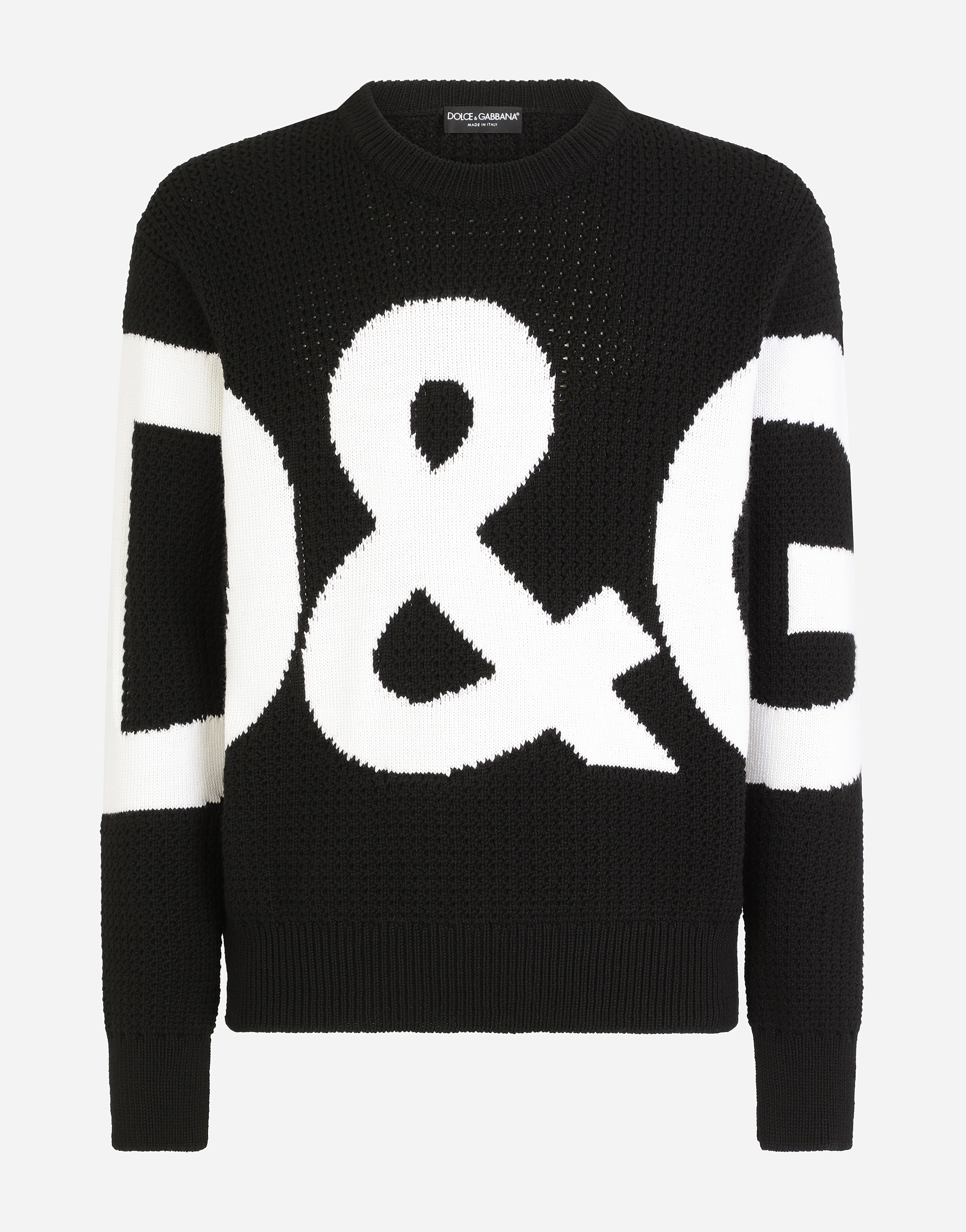 Wool round-neck sweater with DG logo inlay in Multicolor