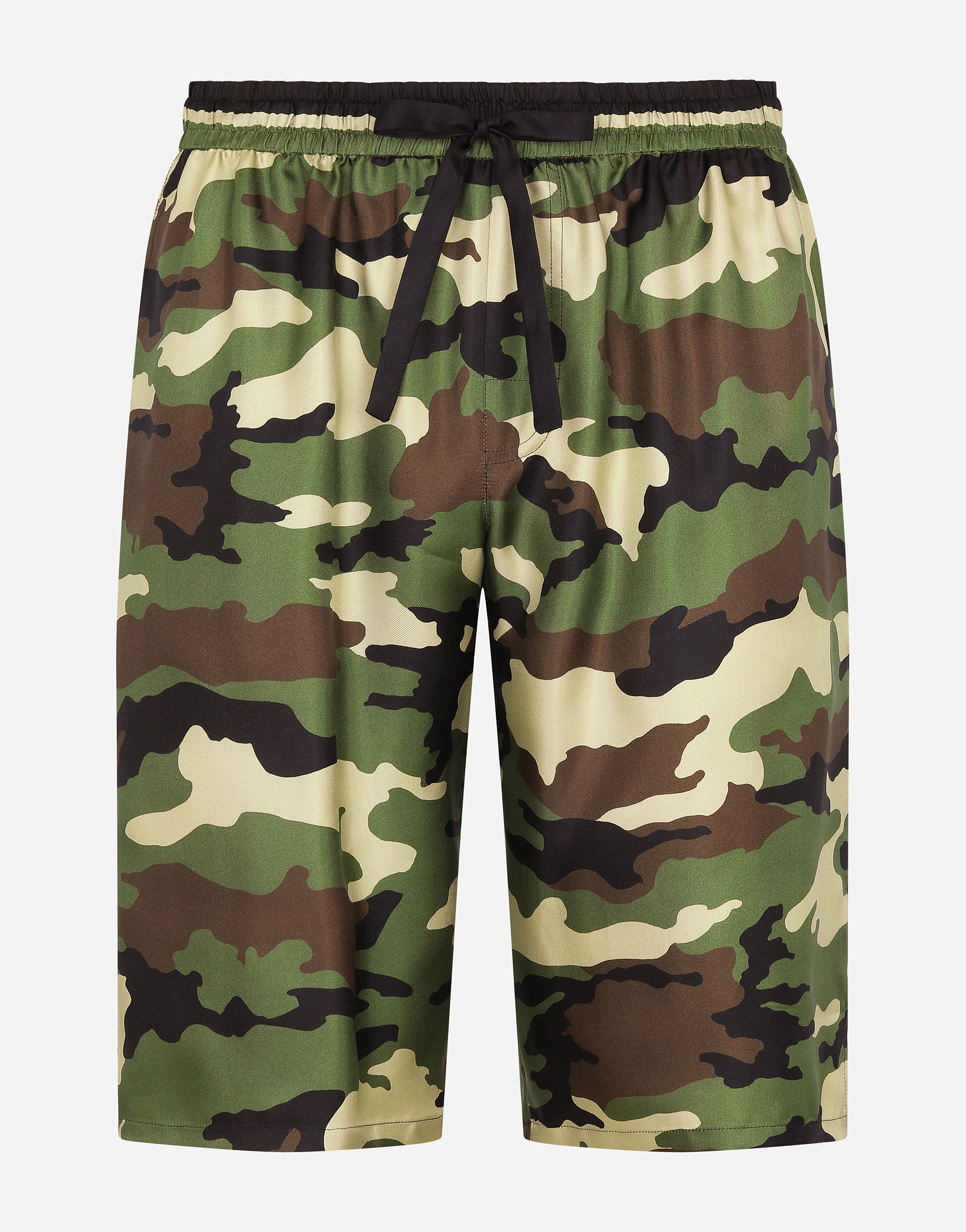Silk shorts with camouflage print and patch in Multicolor