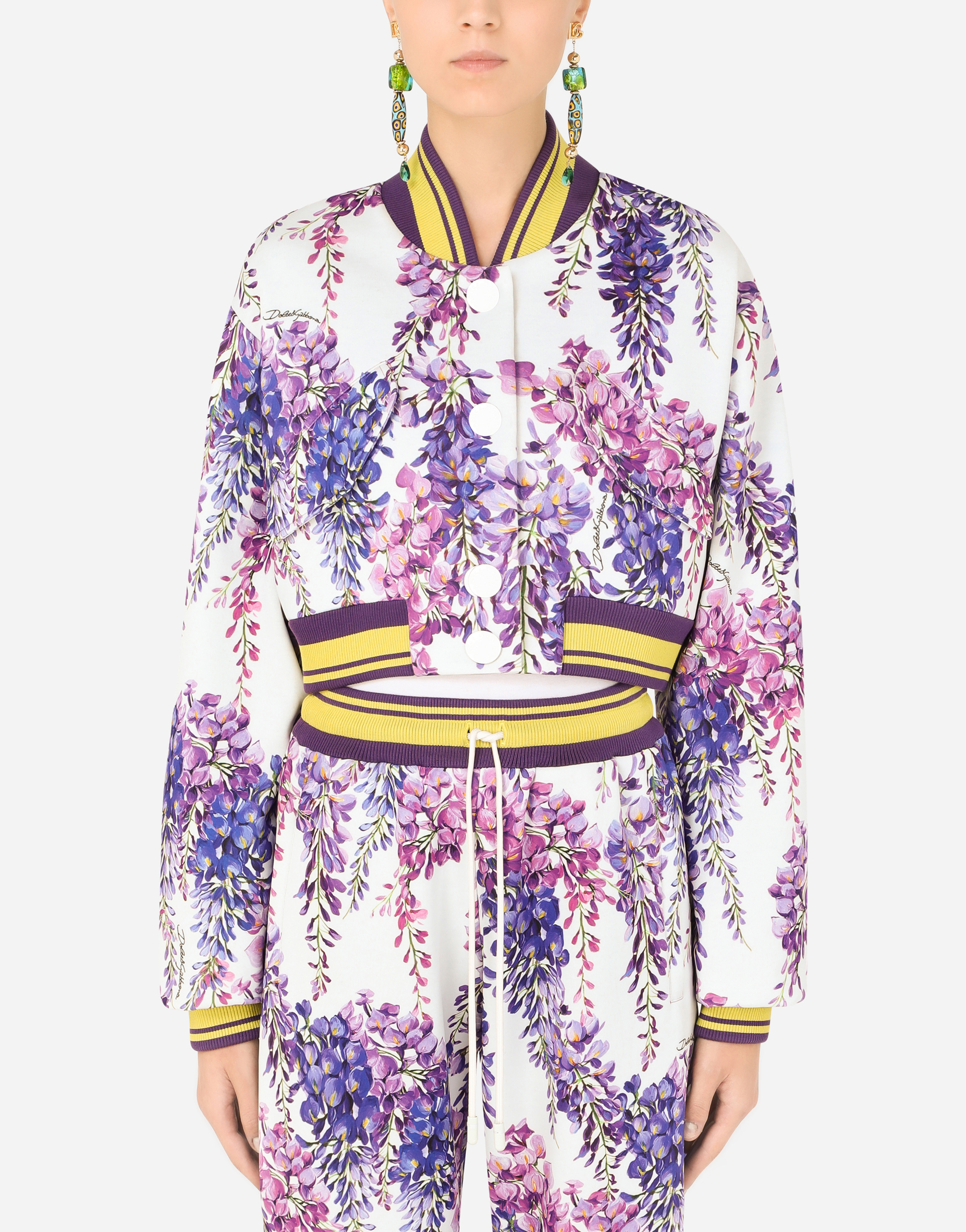 Jersey jacket with wisteria print in Multicolor