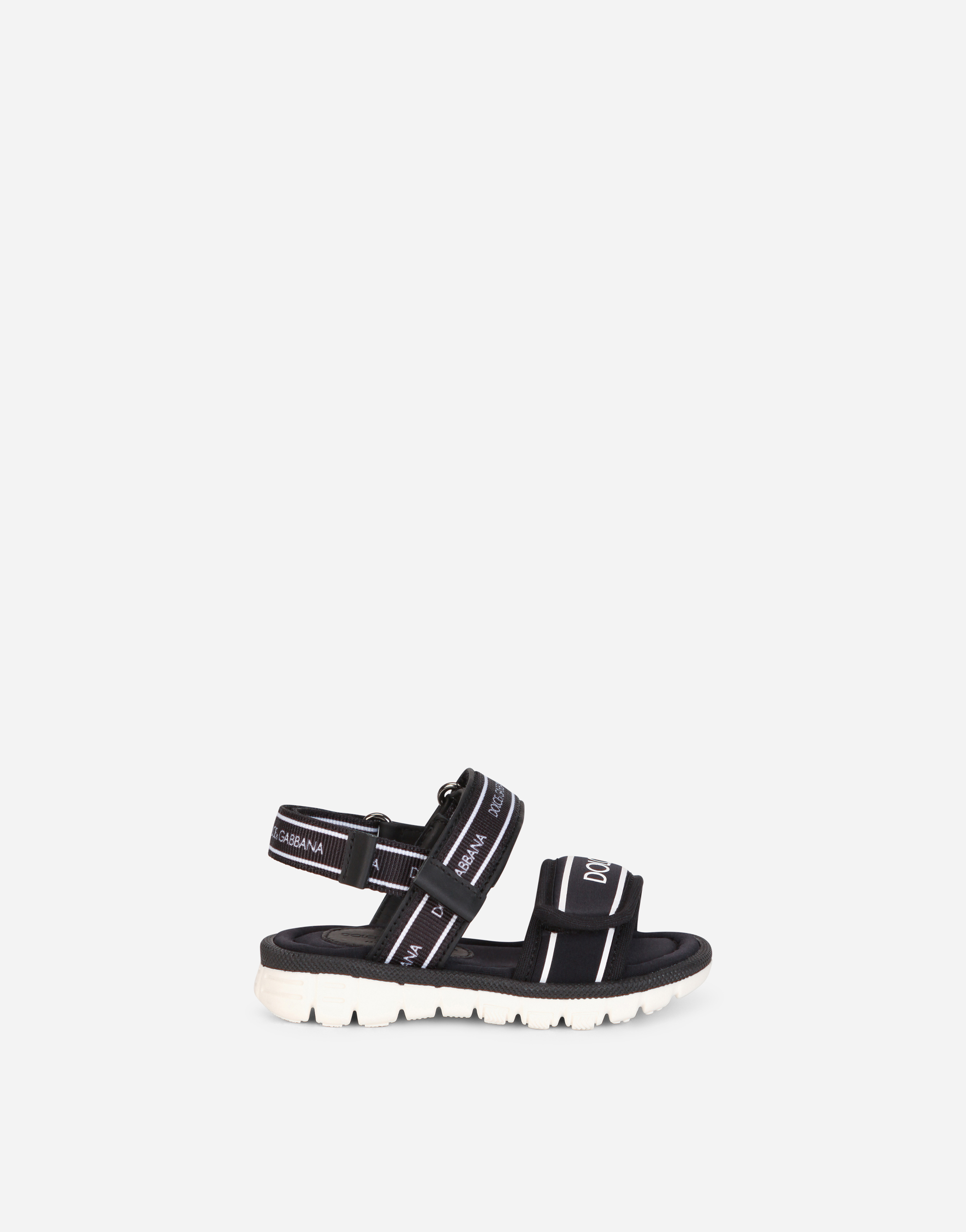 Solid-color scuba sandals with logo print in Black/White