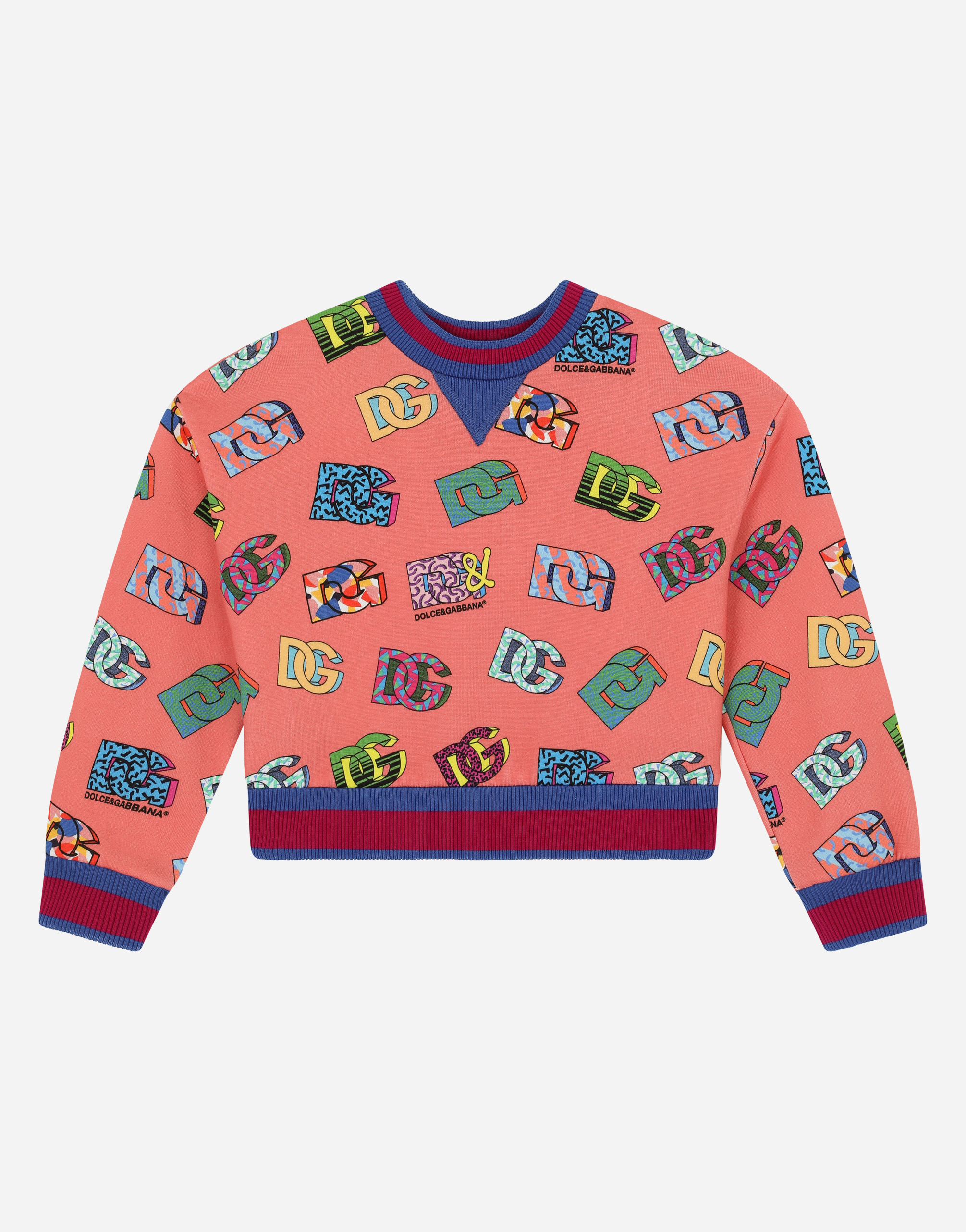 Jersey round-neck sweatshirt with all-over logo print in Multicolor