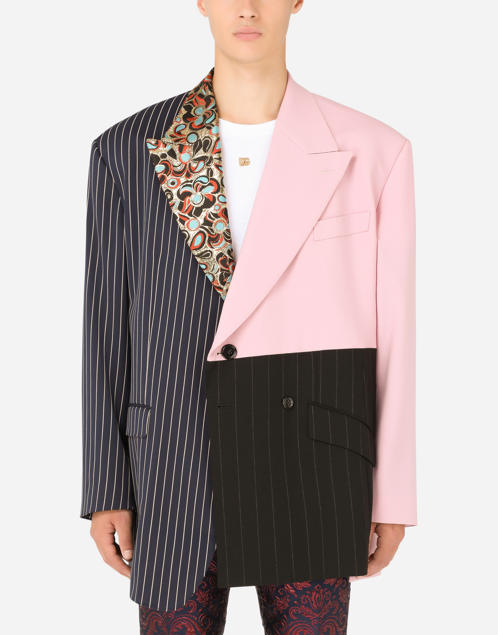 Oversize patchwork fabric jacket in Multicolor