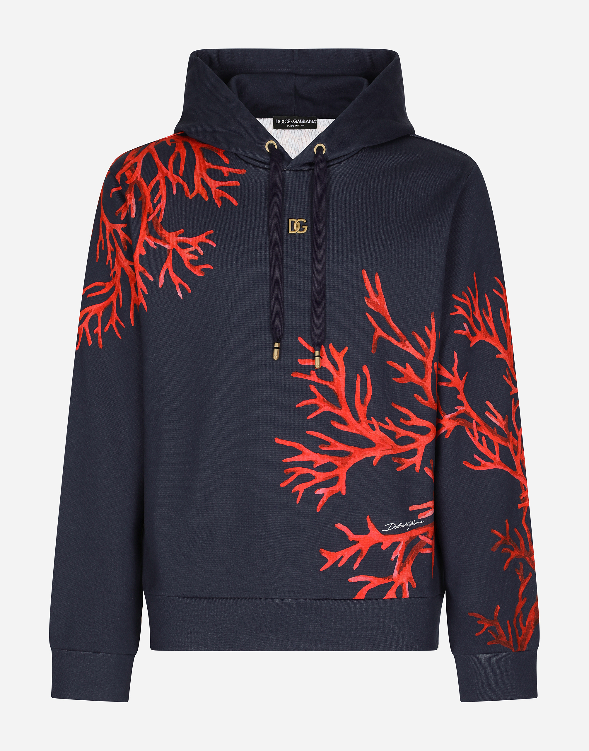 Jersey hoodie with coral print in Multicolor