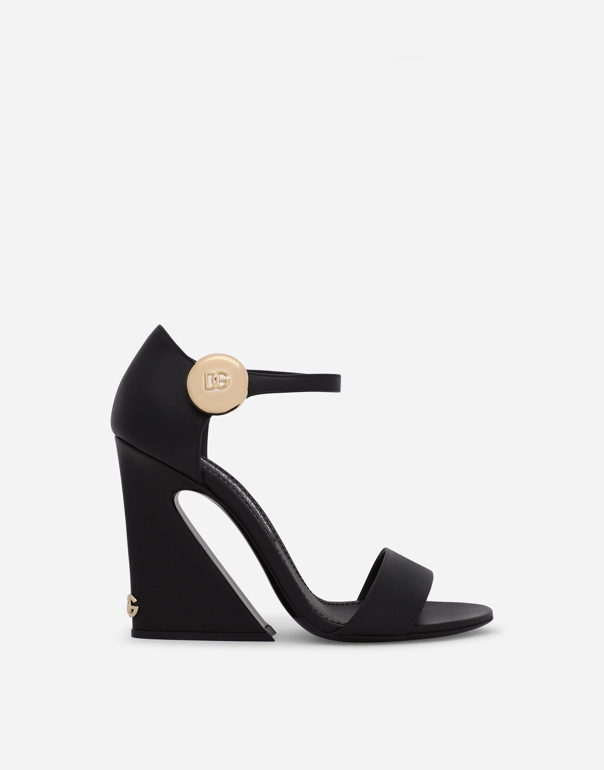 Nappa leather sandals with geometric heel in Black
