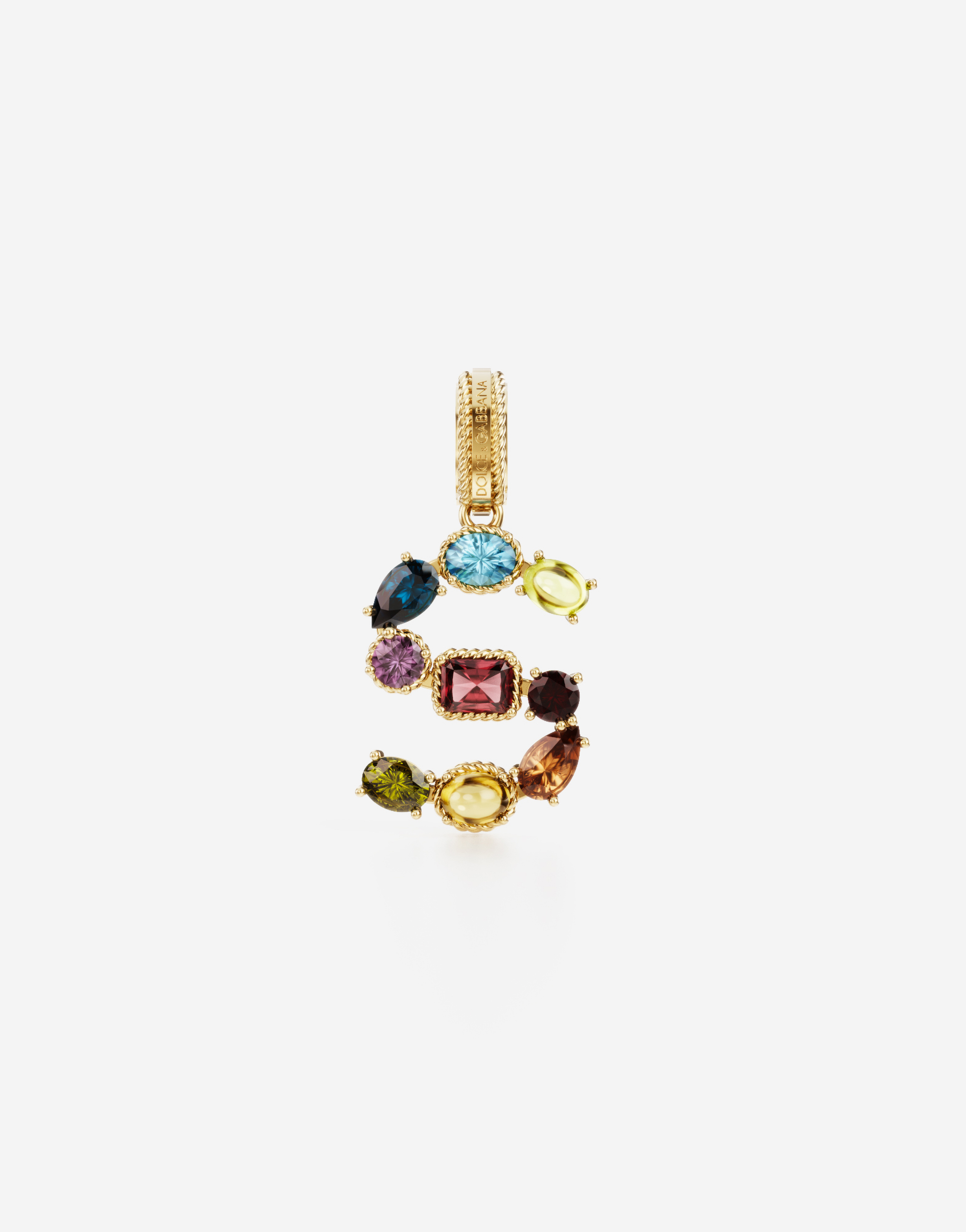 Rainbow alphabet S 18 kt yellow gold charm with multicolor fine gems in Gold