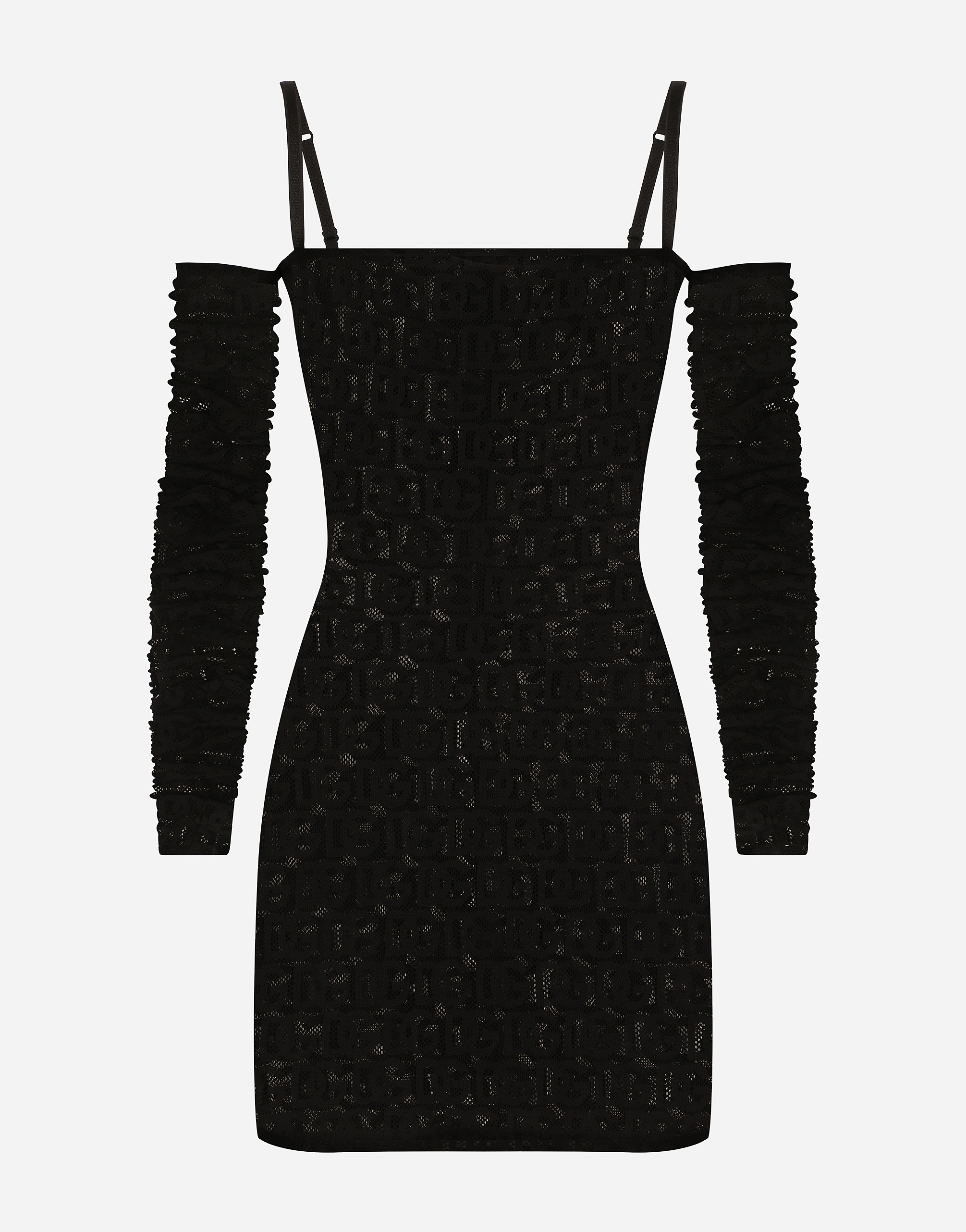 Short tulle dress with jacquard DG logo in Black