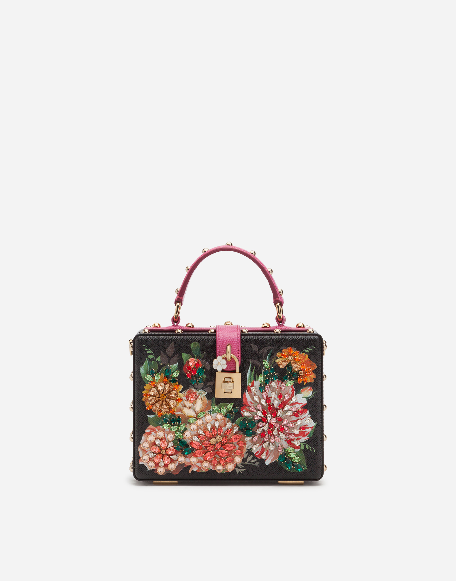Dolce Box bag in printed dauphine calfskin with embroidery in Floral Print