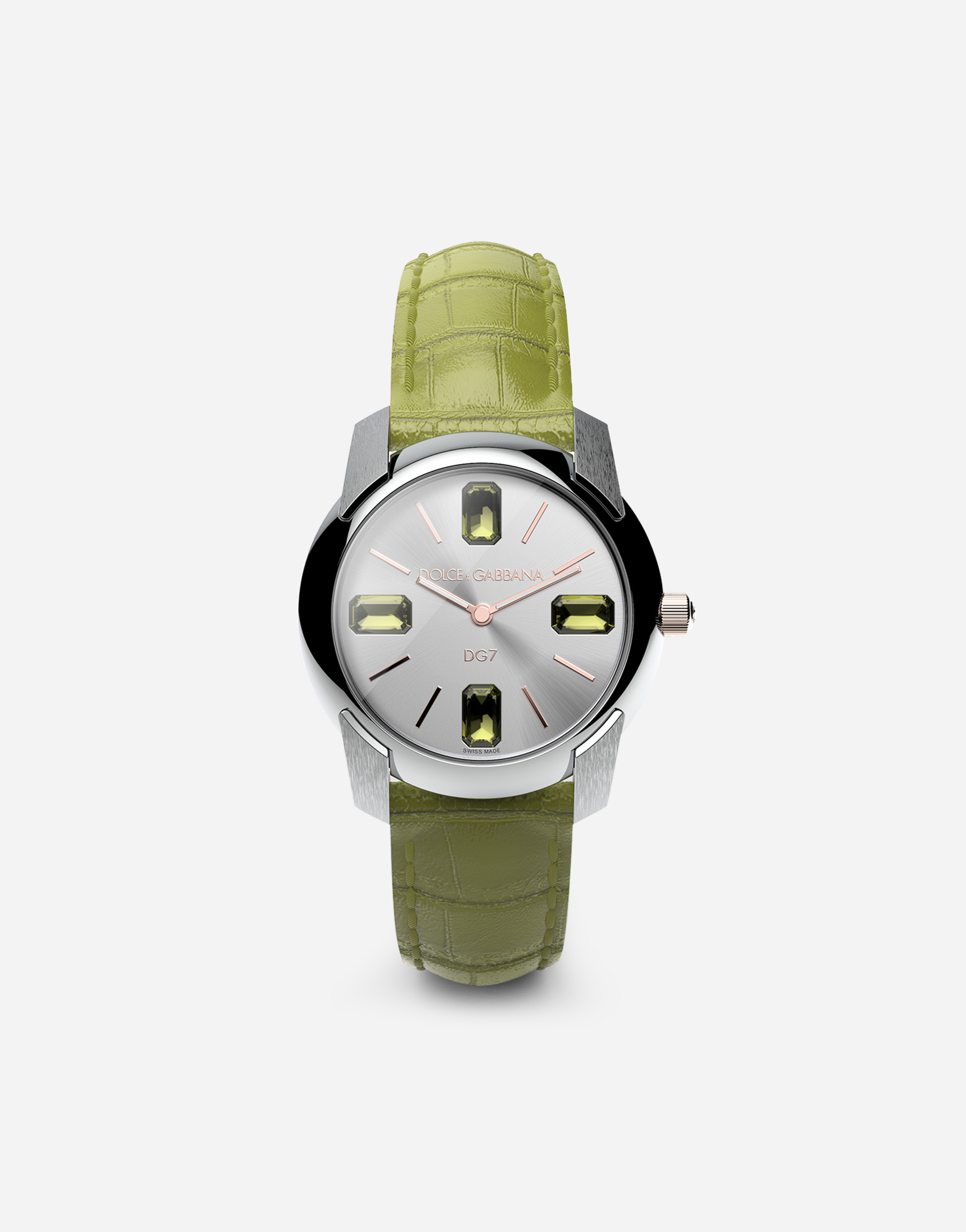 Watch with alligator strap in Olive Green